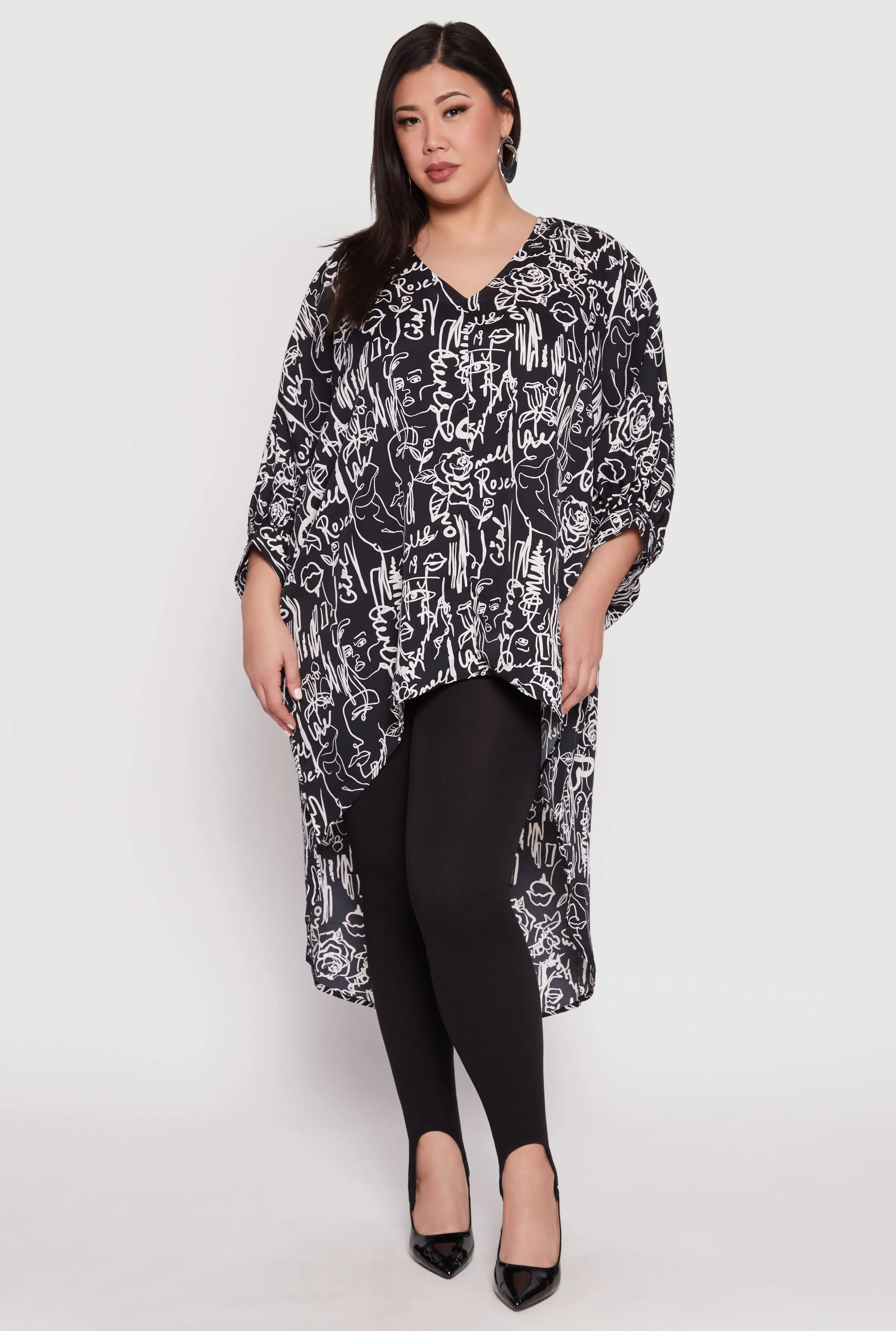 Plus Size Abstract Print High Low Blouse sold by Rainbow