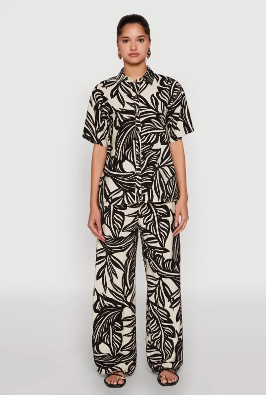 Palm Leaf Print Wide Leg Pants sold by Rainbow