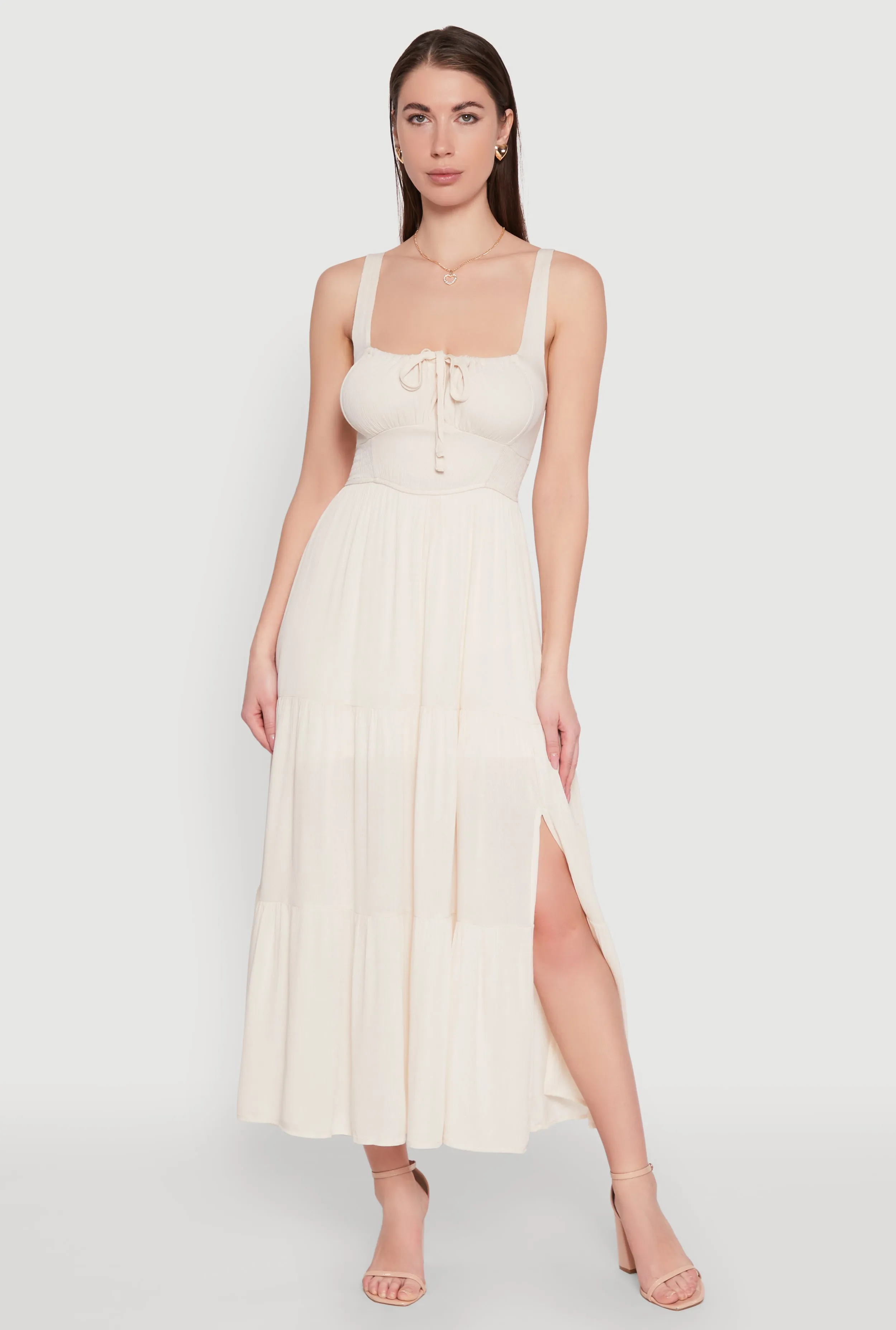 Empire Waist Tiered Side Slit Maxi Dress sold by Rainbow