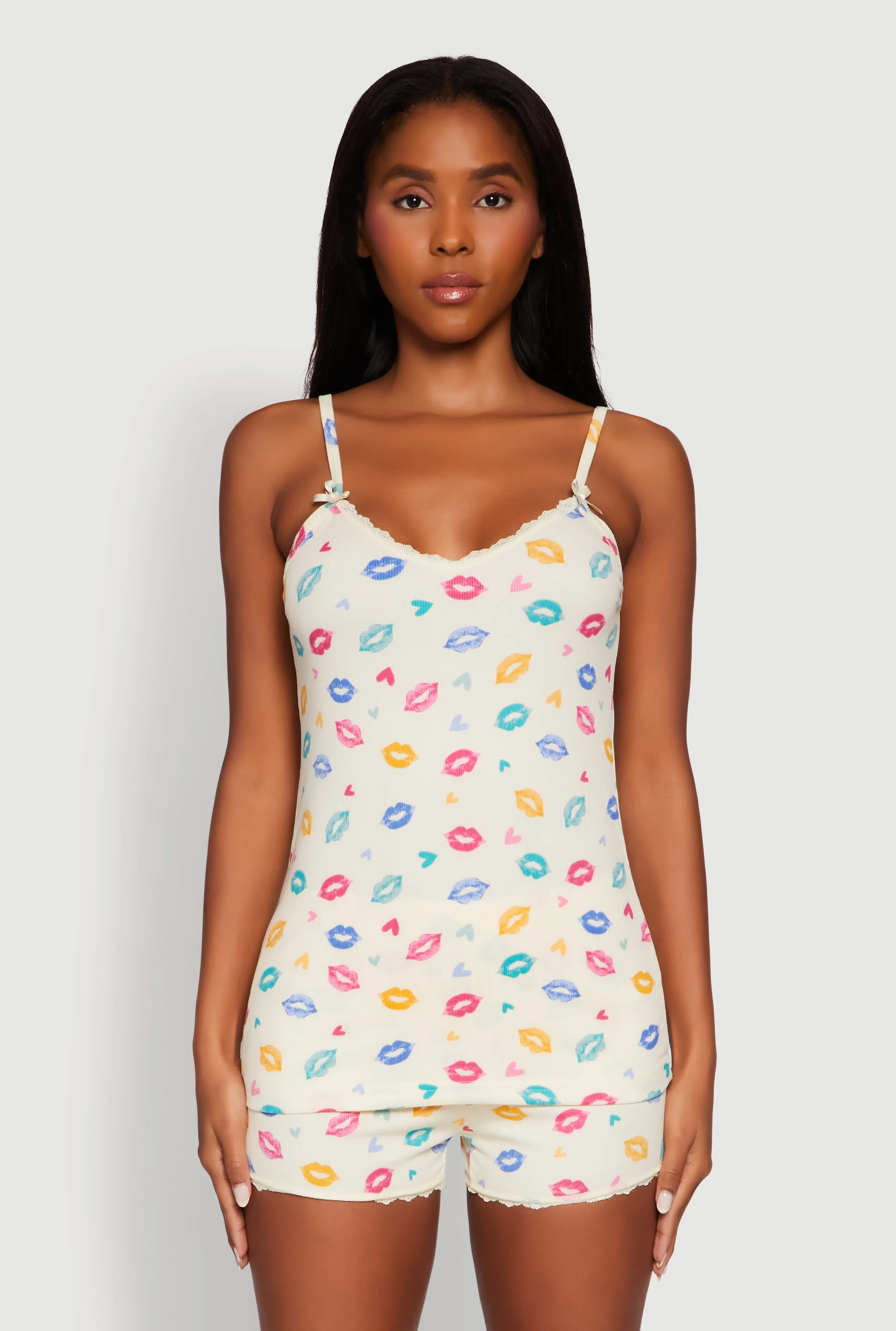 Heart Lip Print Pajama Cami and Shorts Set sold by Rainbow product image thumbnail 2