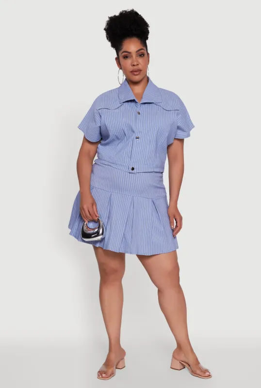 Plus Size Hyperstretch Pinstripe Mini Pleated Skirt sold by Rainbow