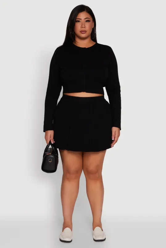 Plus Size High Waisted Solid Mini Pleated Skirt sold by Rainbow