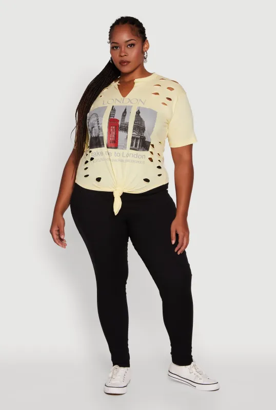 Plus Size London Graphic Print Knot Front T-Shirt sold by Rainbow