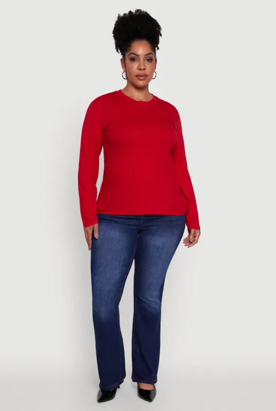 Plus Size Basic Long Sleeve Crew Neck T-Shirt sold by Rainbow