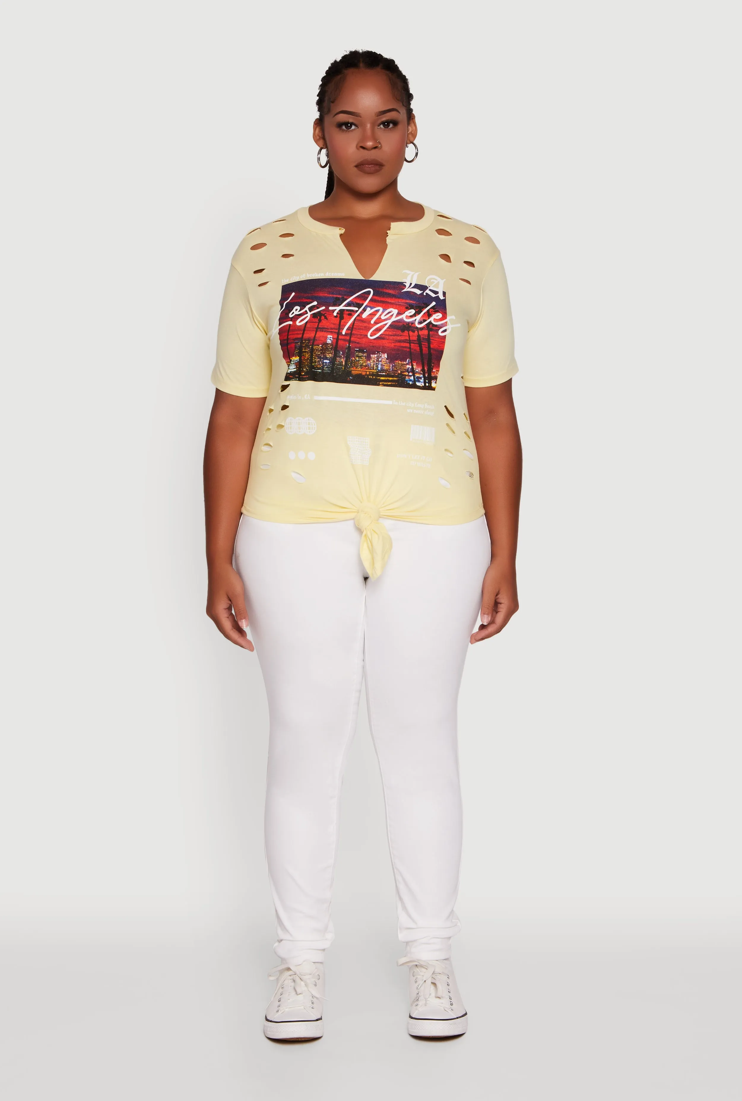 Plus Size Cut Out Los Angeles Graphic Knot Front Tee sold by Rainbow product image thumbnail 3