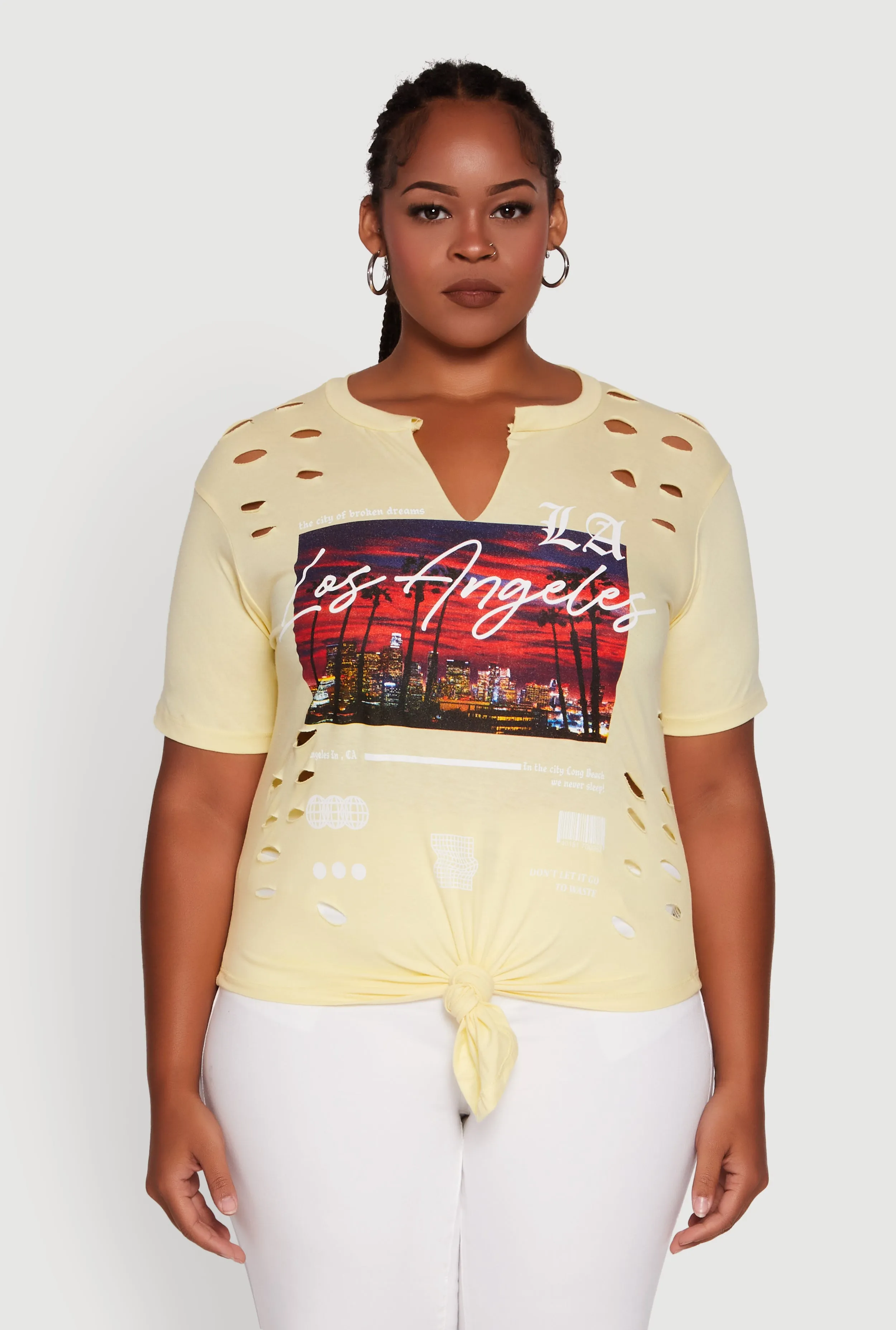 Plus Size Cut Out Los Angeles Graphic Knot Front Tee sold by Rainbow product image thumbnail 2