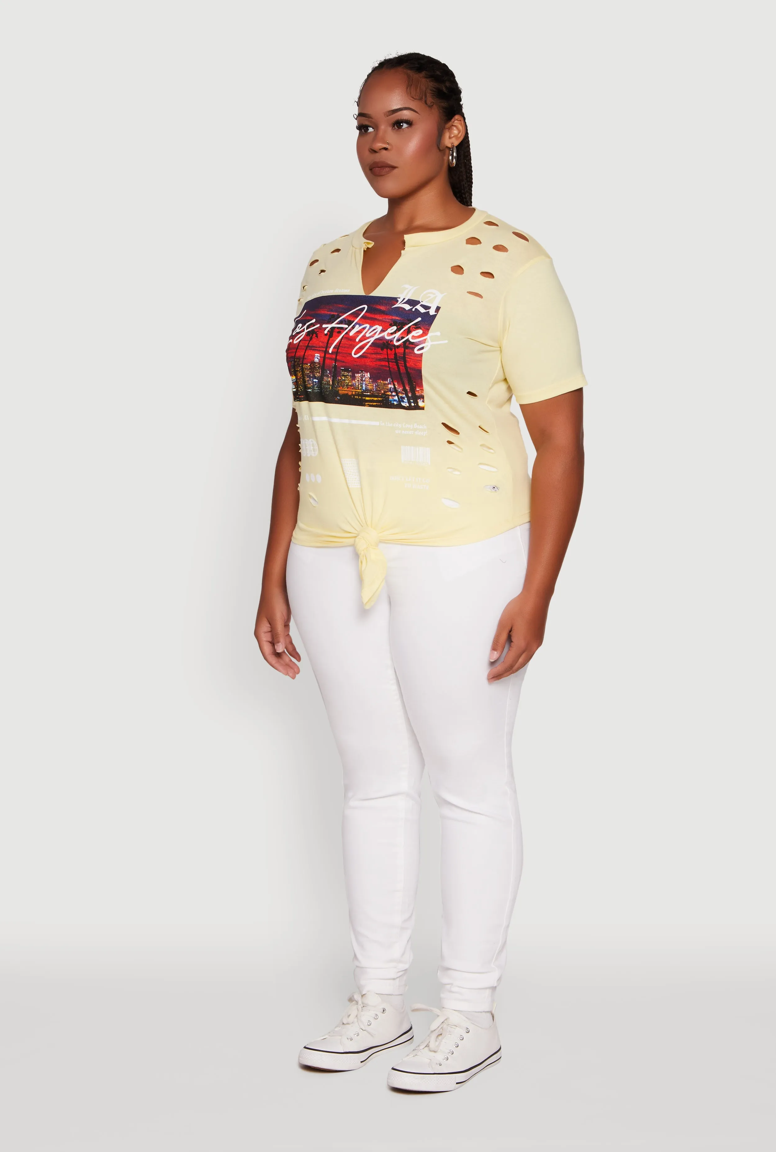Plus Size Cut Out Los Angeles Graphic Knot Front Tee sold by Rainbow product image thumbnail 5