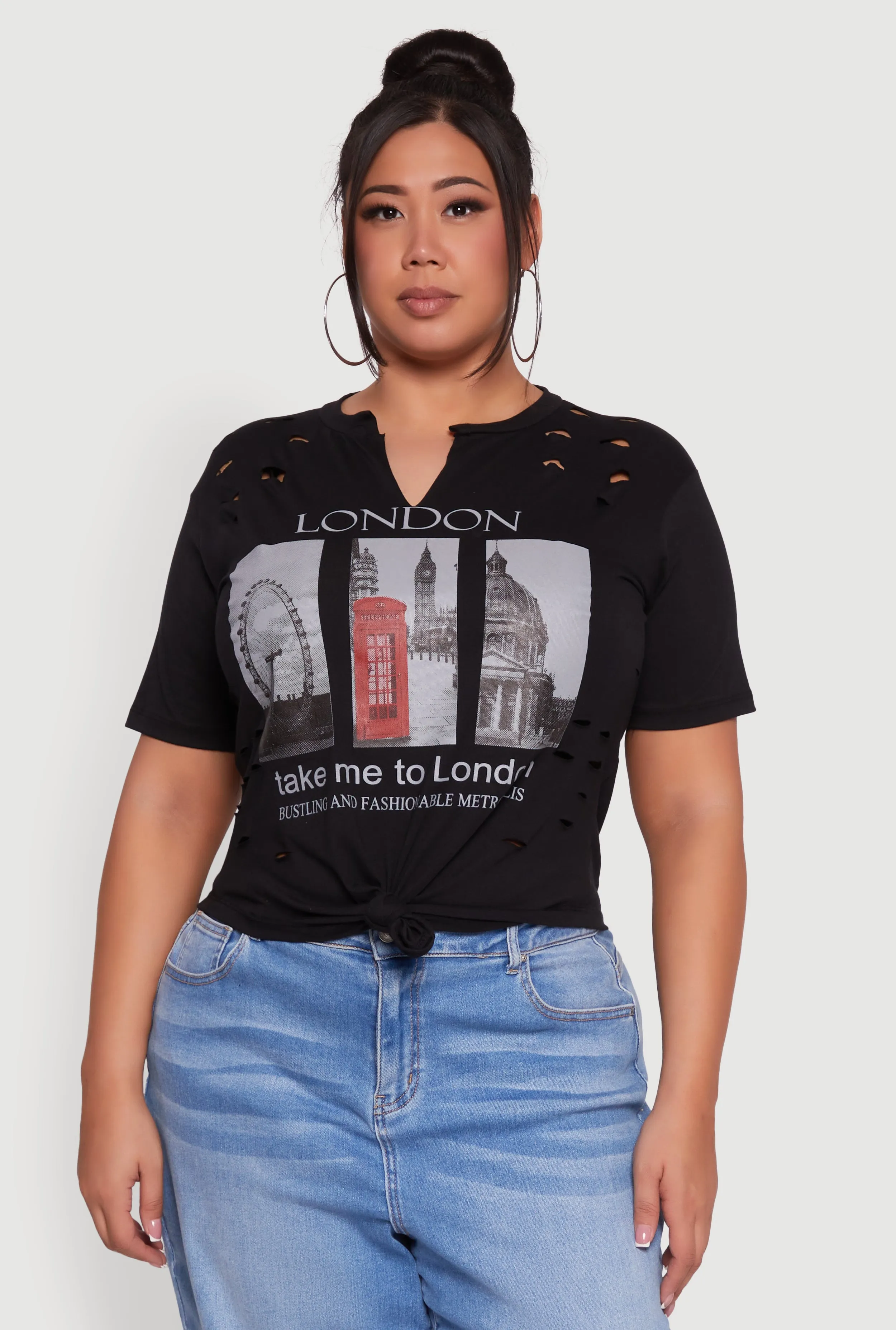 Plus Size London Graphic Print Knot Front T-Shirt sold by Rainbow product image thumbnail 2