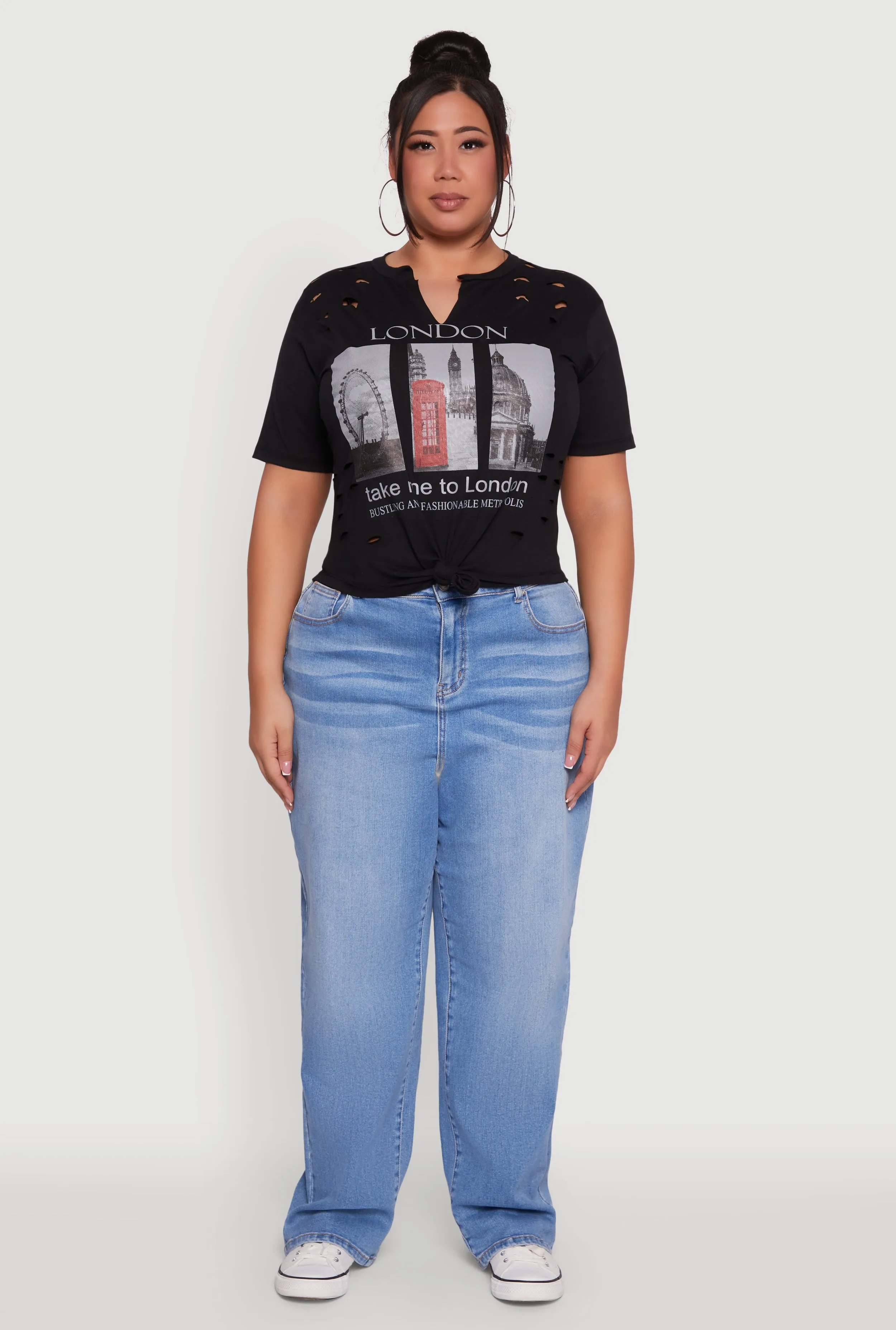 Plus Size London Graphic Print Knot Front T-Shirt sold by Rainbow product image thumbnail 3