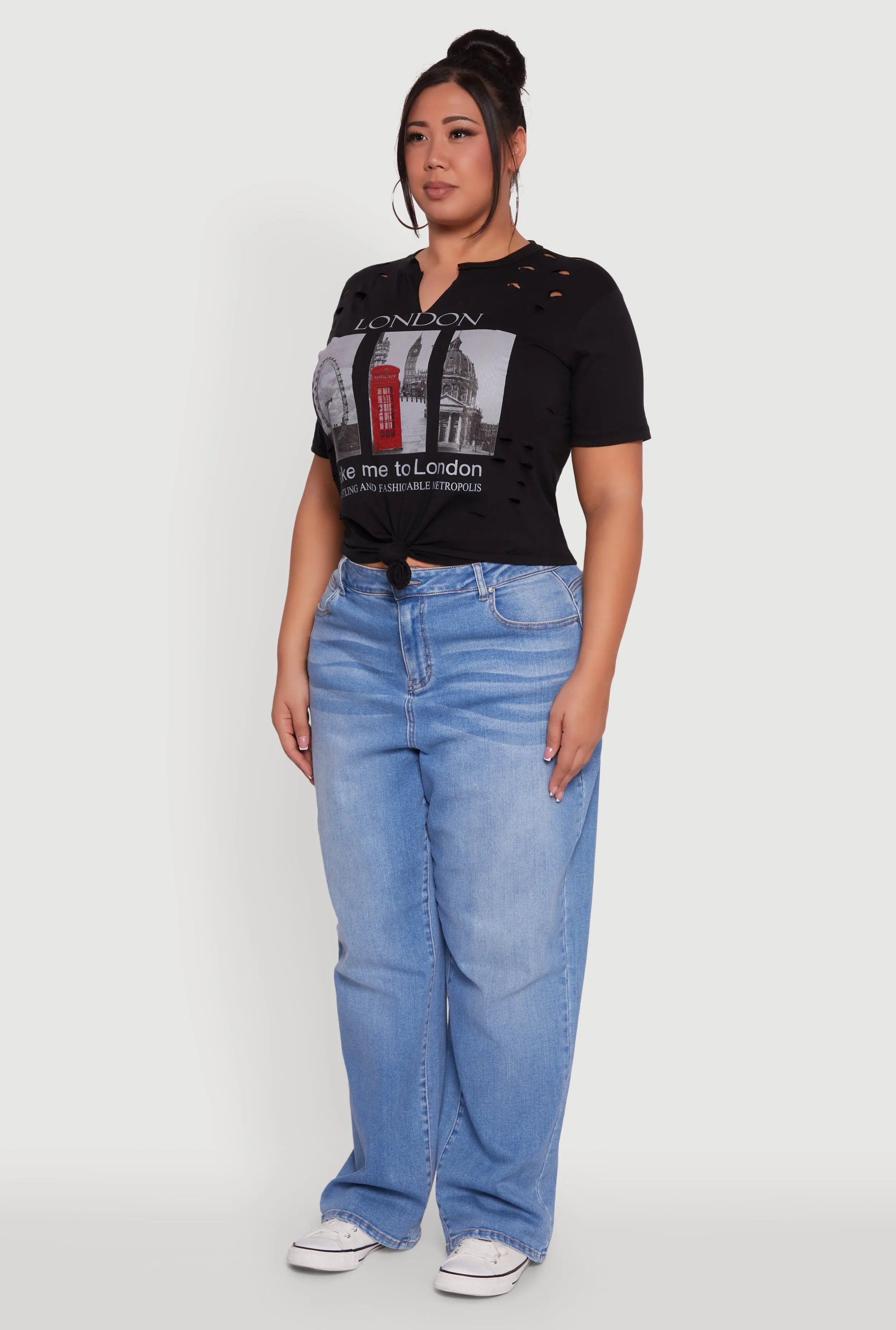 Plus Size London Graphic Print Knot Front T-Shirt sold by Rainbow product image thumbnail 5