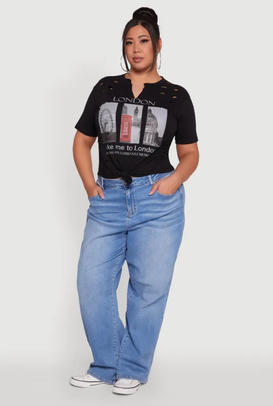 Plus Size London Graphic Print Knot Front T-Shirt sold by Rainbow