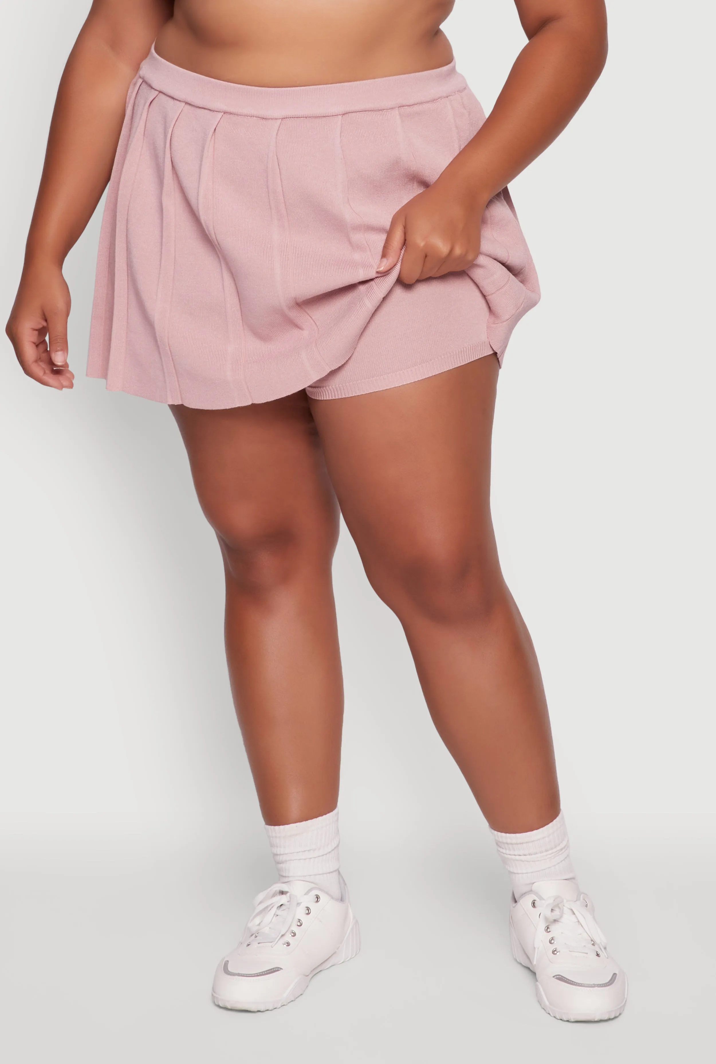 Plus Size High Waisted Solid Mini Pleated Skirt sold by Rainbow product image thumbnail 3