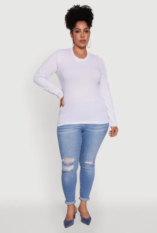 Plus Size Basic Long Sleeve Crew Neck T-Shirt sold by Rainbow