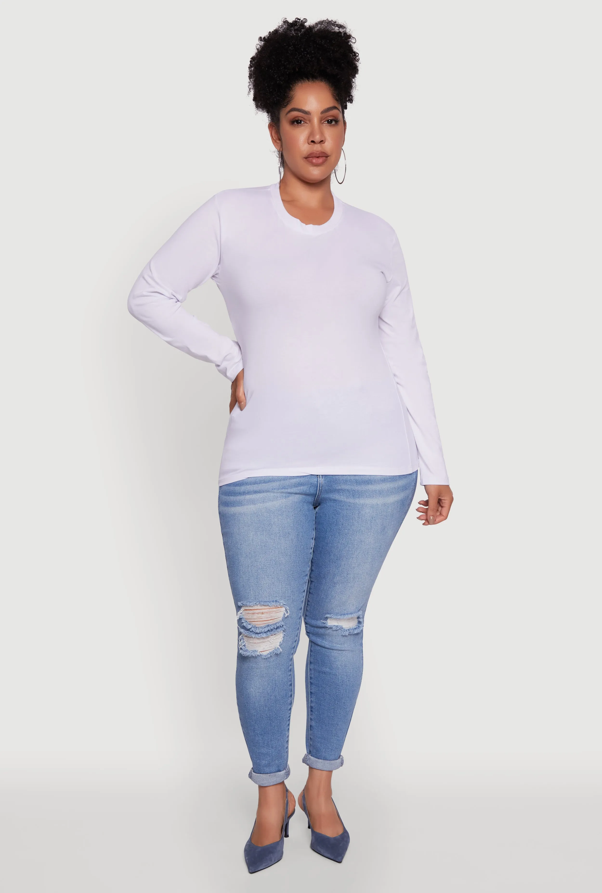 Plus Size Basic Long Sleeve Crew Neck T-Shirt sold by Rainbow