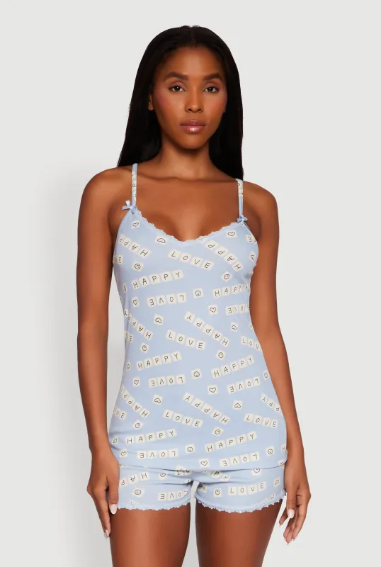 Happy Love Ribbed Knit V Neck Pajama Cami and Shorts Set sold by Rainbow