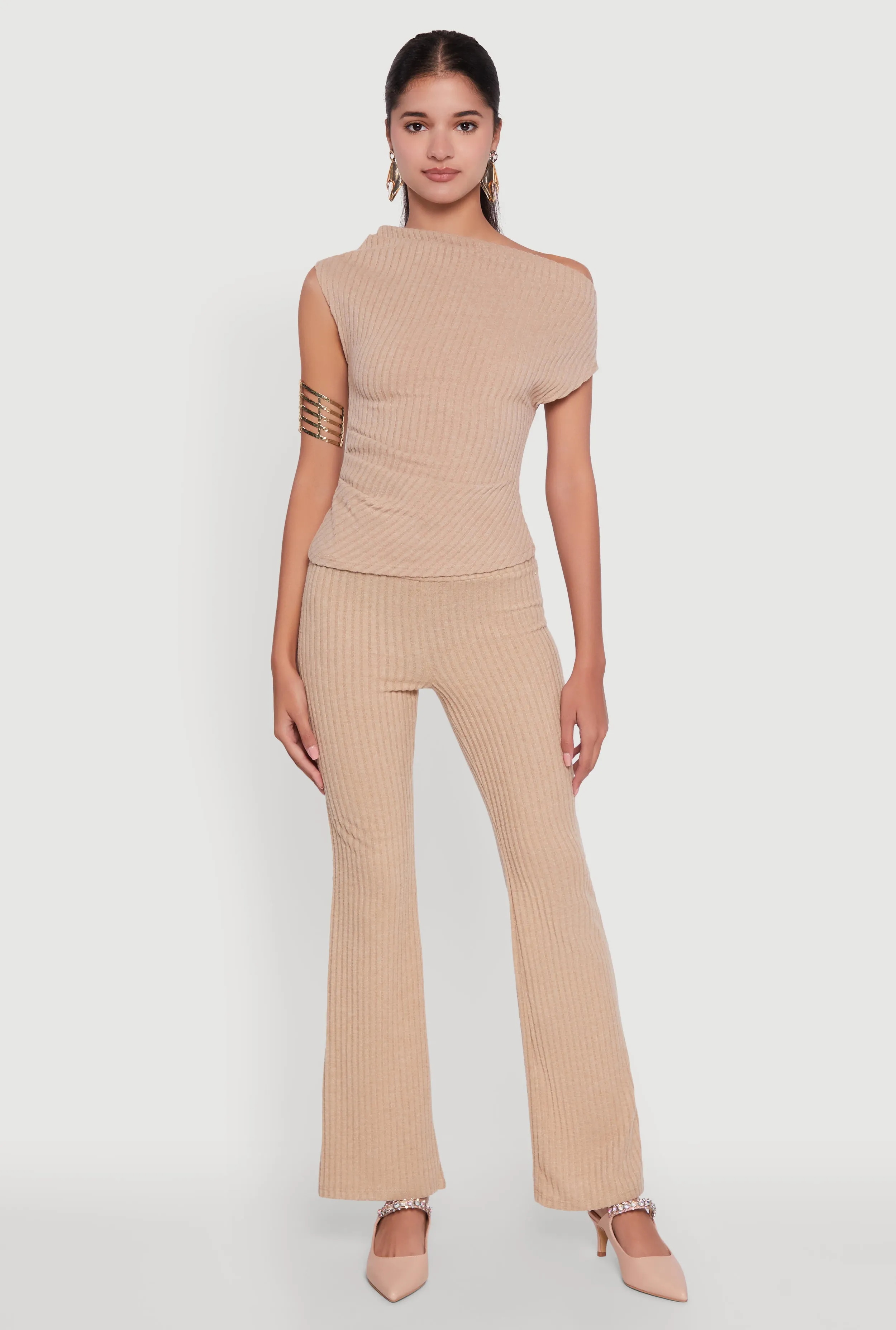 Ribbed Knit Solid Straight Leg Casual Pants sold by Rainbow product image thumbnail 2