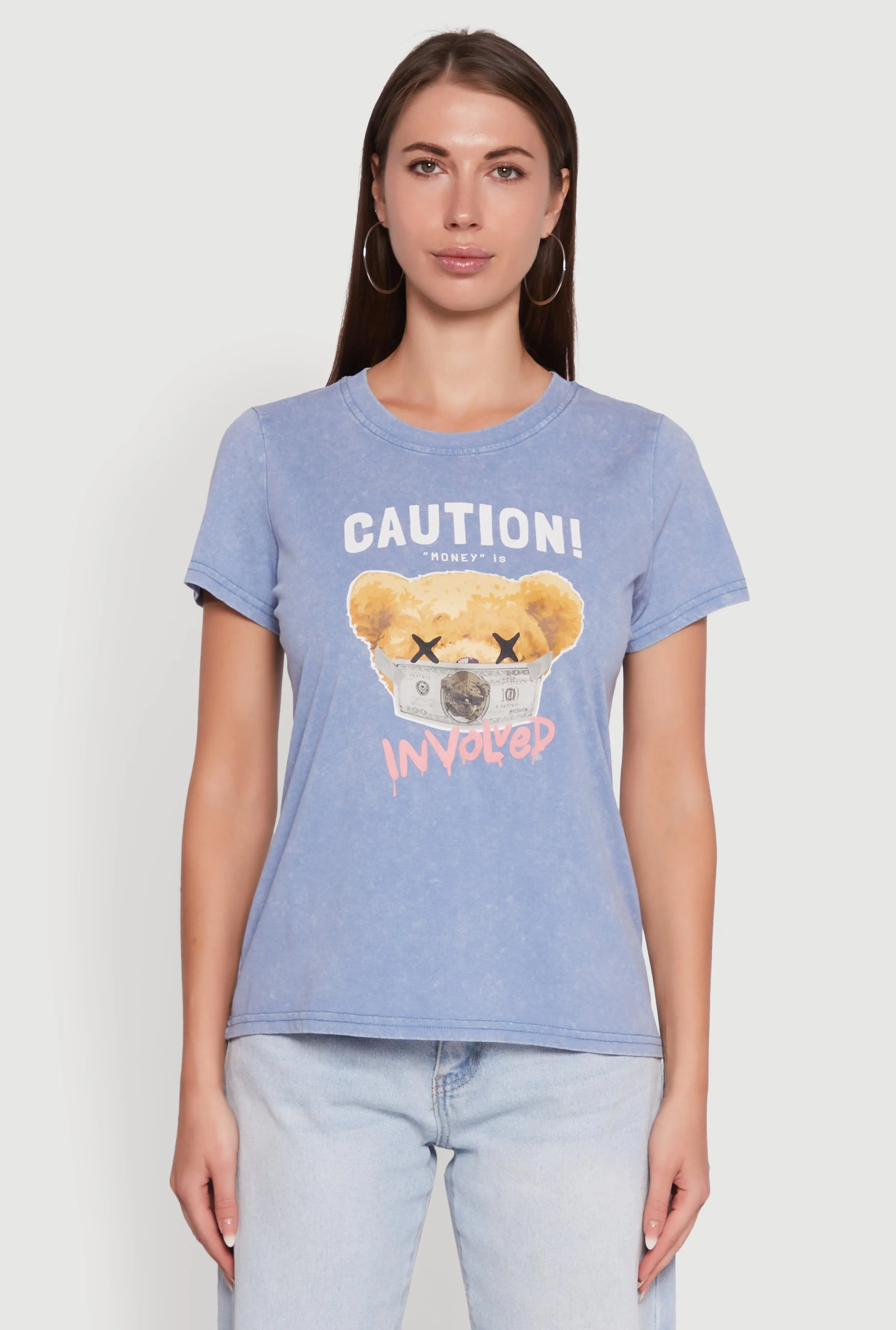 Acid Wash Teddy Bear Caution Graphic Crew Neck Tee sold by Rainbow product image thumbnail 2
