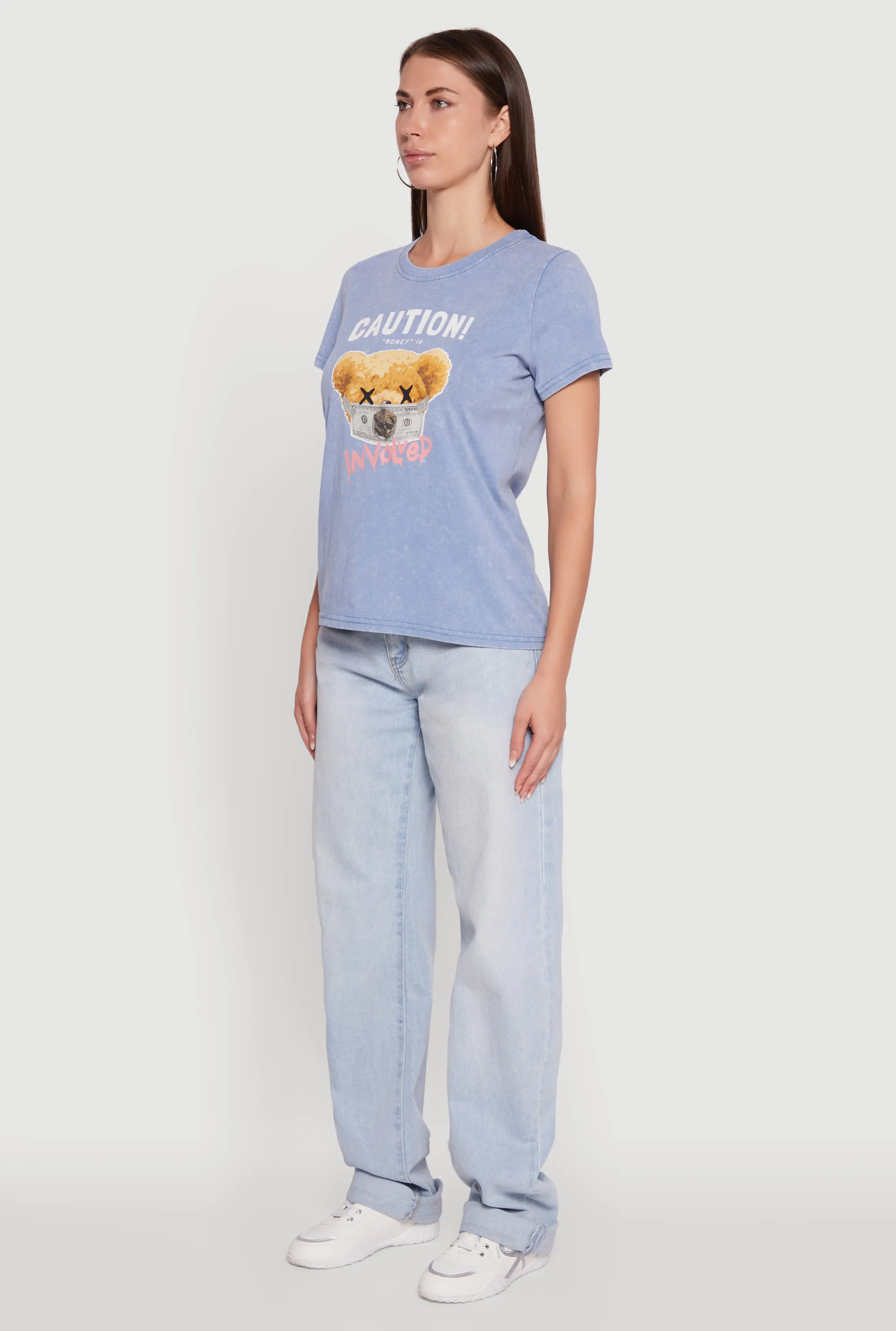 Acid Wash Teddy Bear Caution Graphic Crew Neck Tee sold by Rainbow product image thumbnail 5