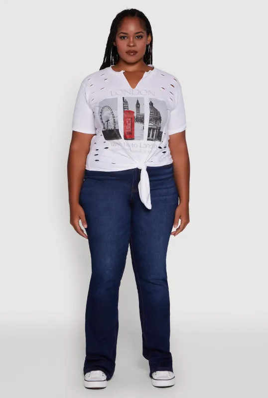 Plus Size London Graphic Print Knot Front T-Shirt sold by Rainbow