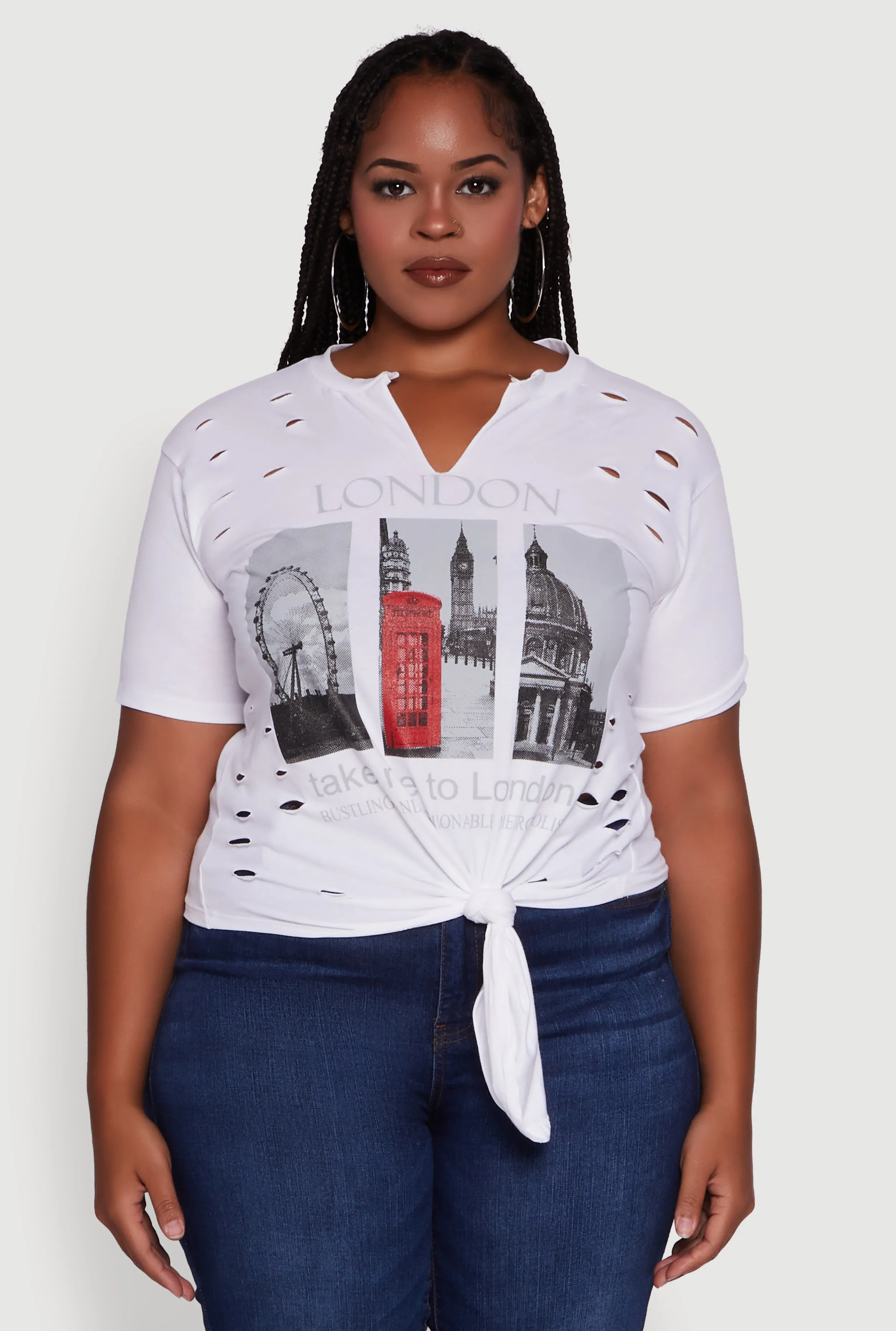 Plus Size London Graphic Print Knot Front T-Shirt sold by Rainbow product image thumbnail 2