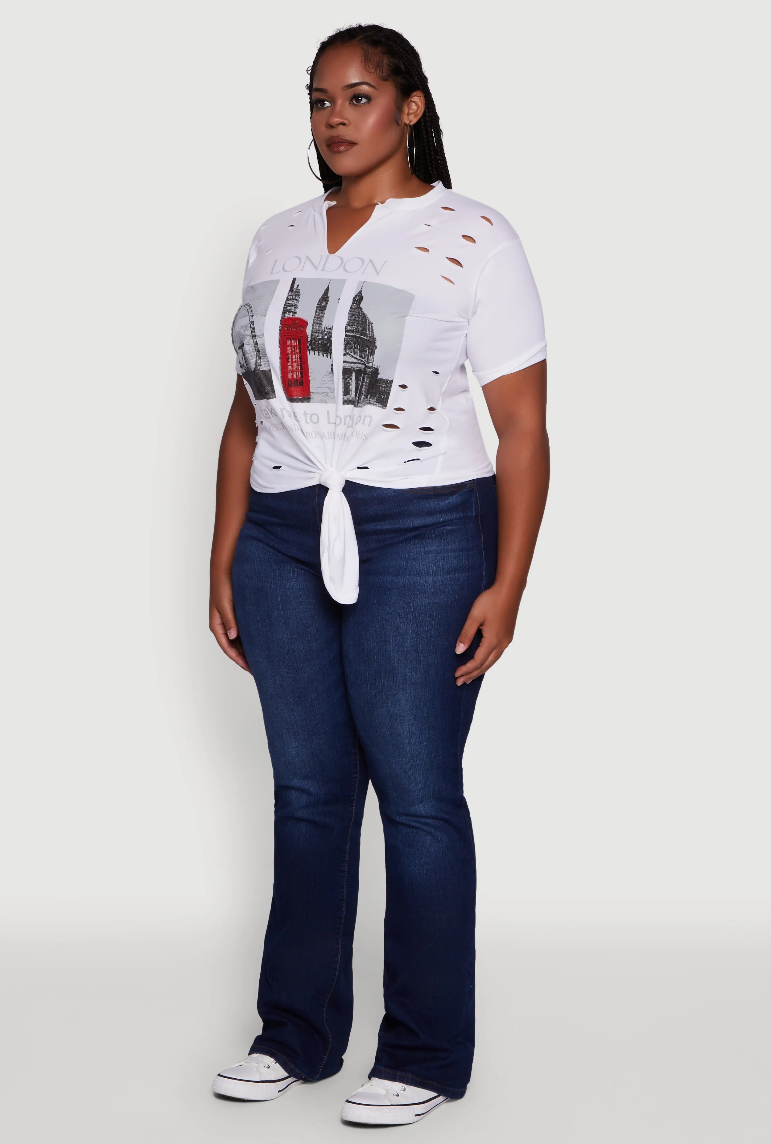 Plus Size London Graphic Print Knot Front T-Shirt sold by Rainbow product image thumbnail 5