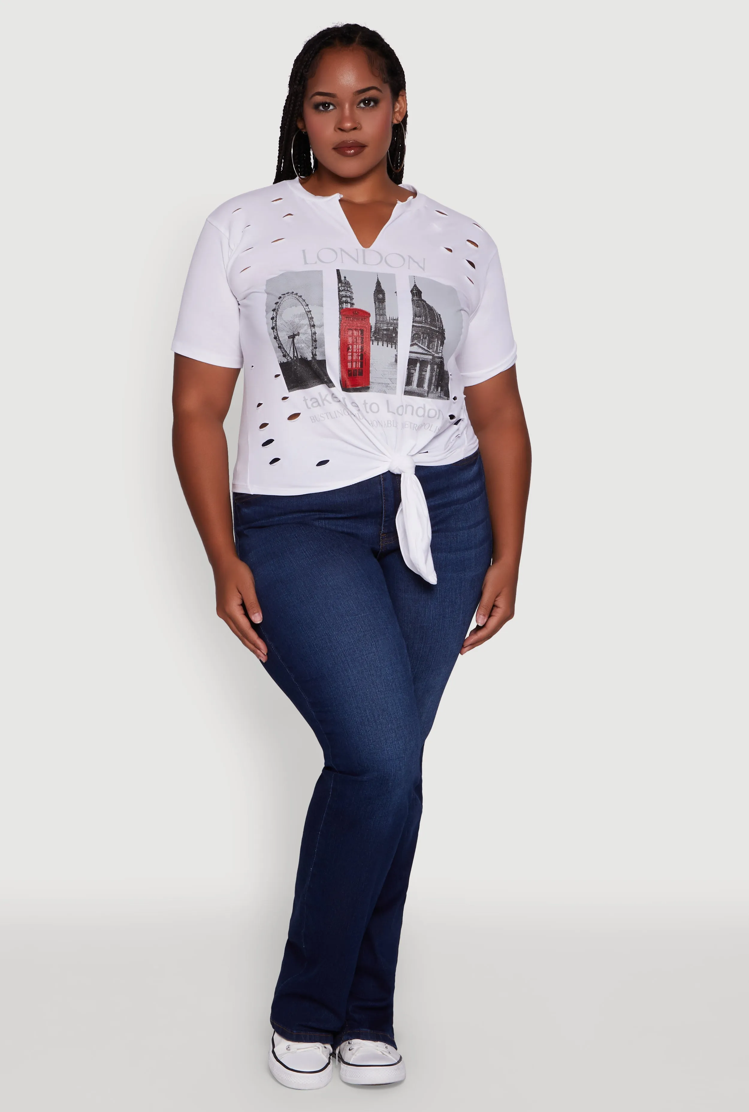 Plus Size London Graphic Print Knot Front T-Shirt sold by Rainbow product image thumbnail 3