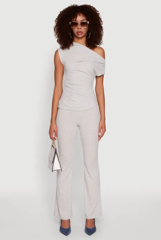 Ribbed Knit Solid Straight Leg Casual Pants sold by Rainbow