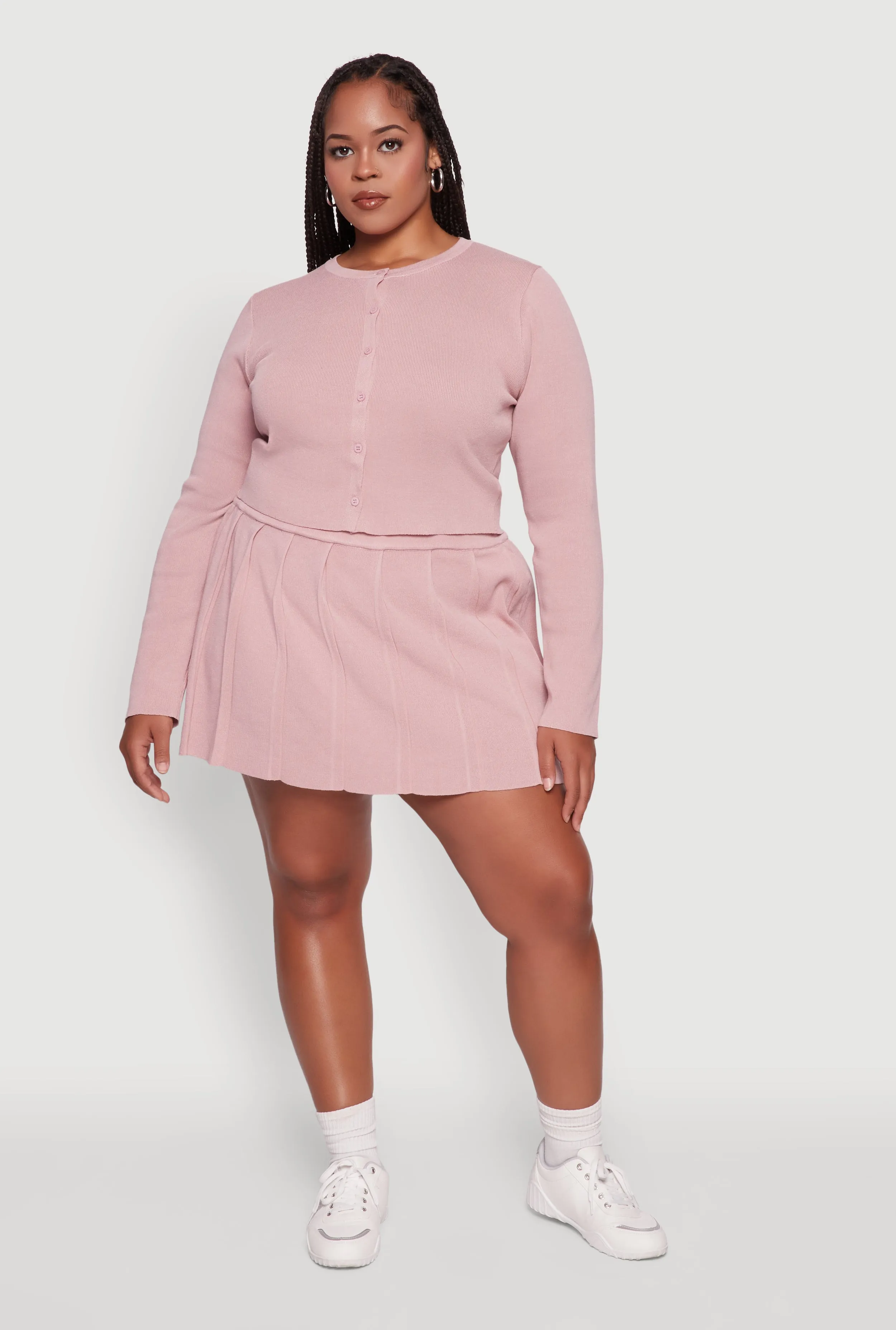 Plus Size Classic Fit Solid Button Front Cardigan sold by Rainbow product image thumbnail 3