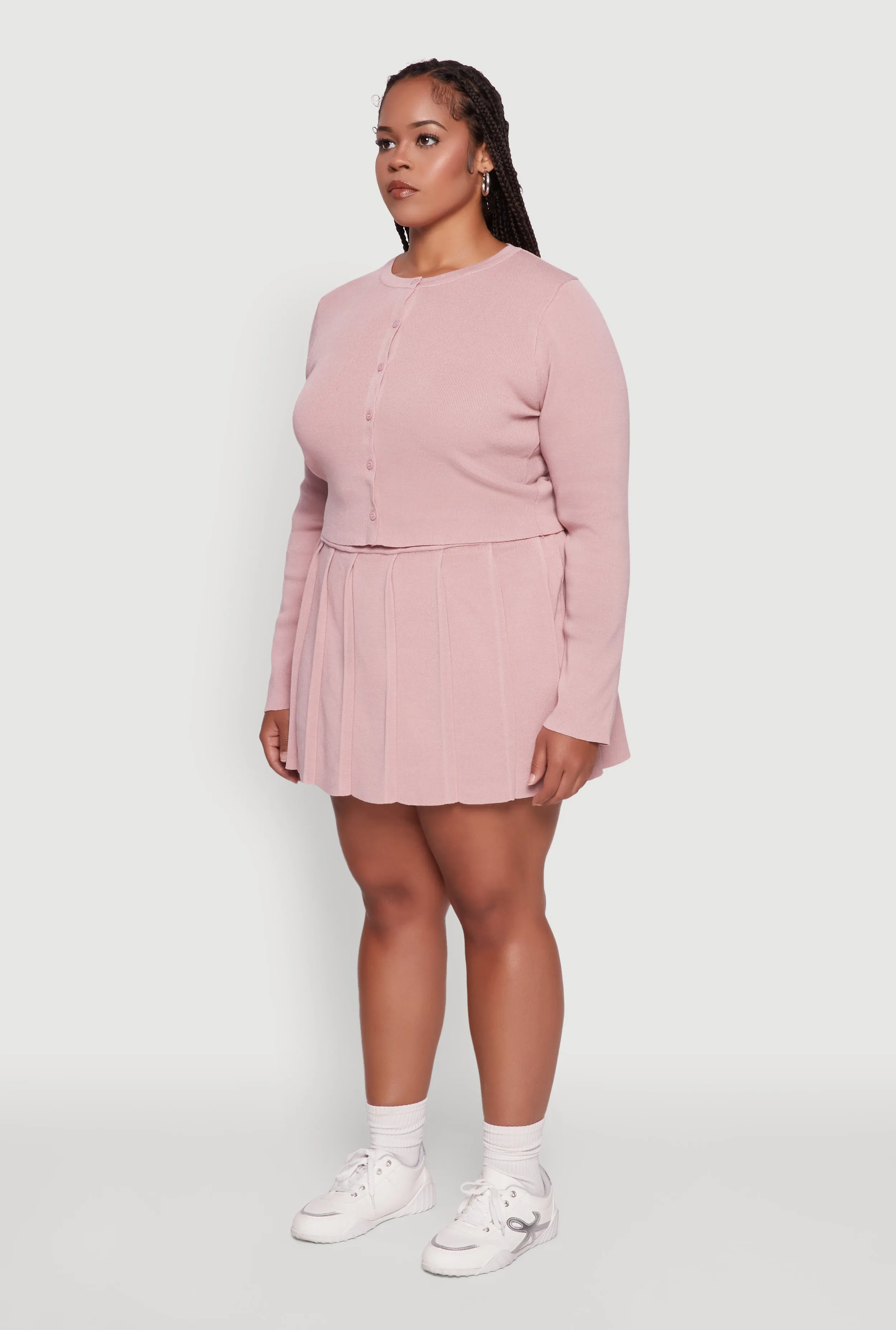 Plus Size Classic Fit Solid Button Front Cardigan sold by Rainbow product image thumbnail 5