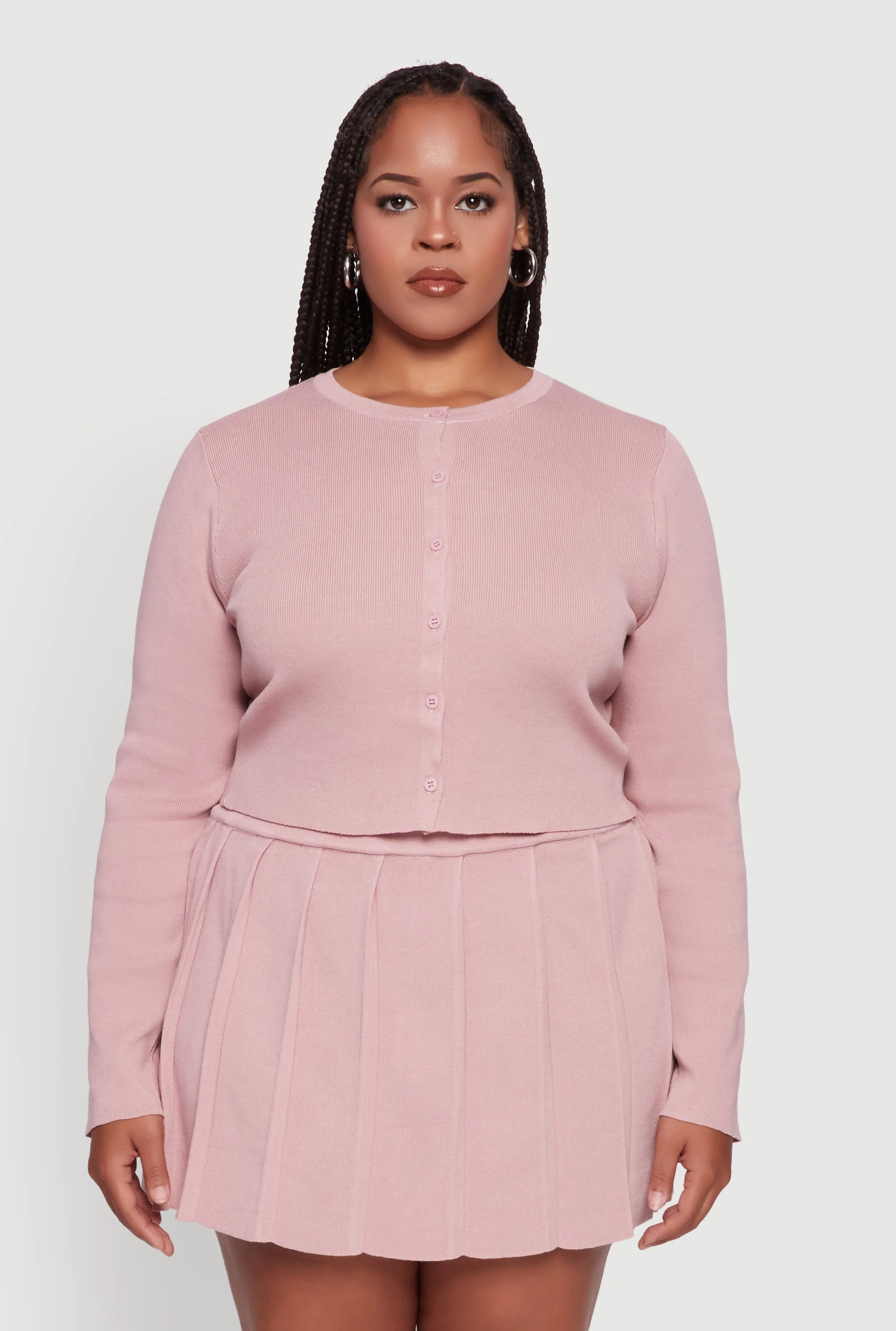 Plus Size Classic Fit Solid Button Front Cardigan sold by Rainbow