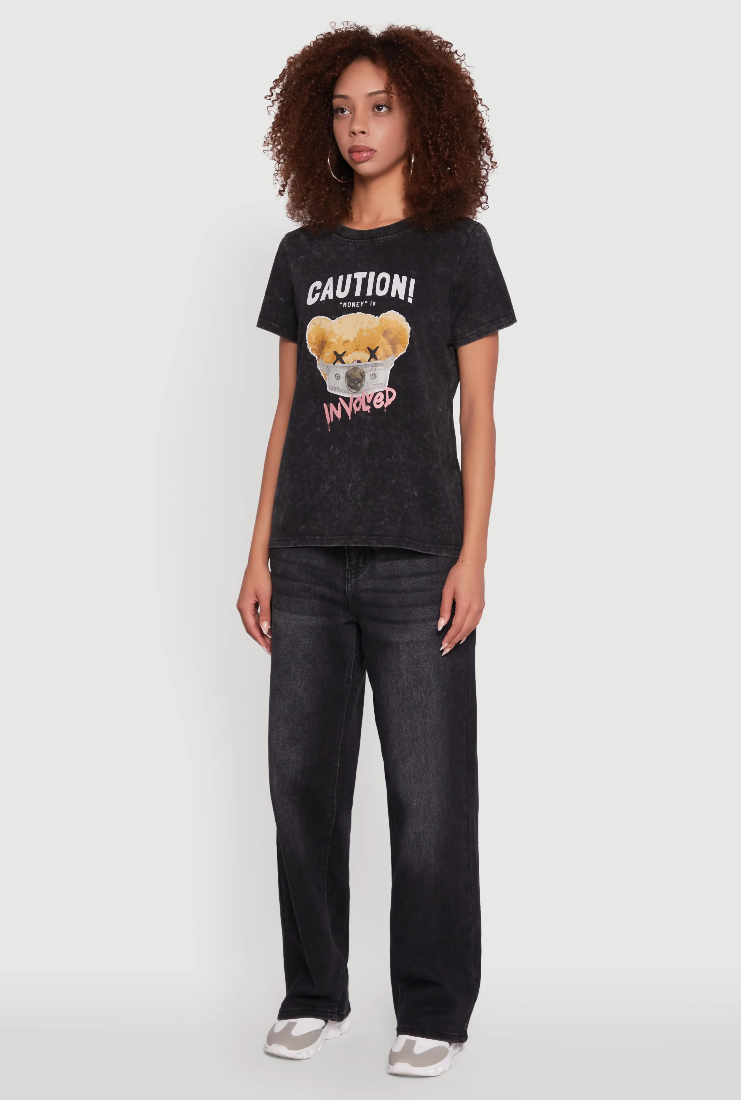 Acid Wash Teddy Bear Caution Graphic Crew Neck Tee sold by Rainbow product image thumbnail 5