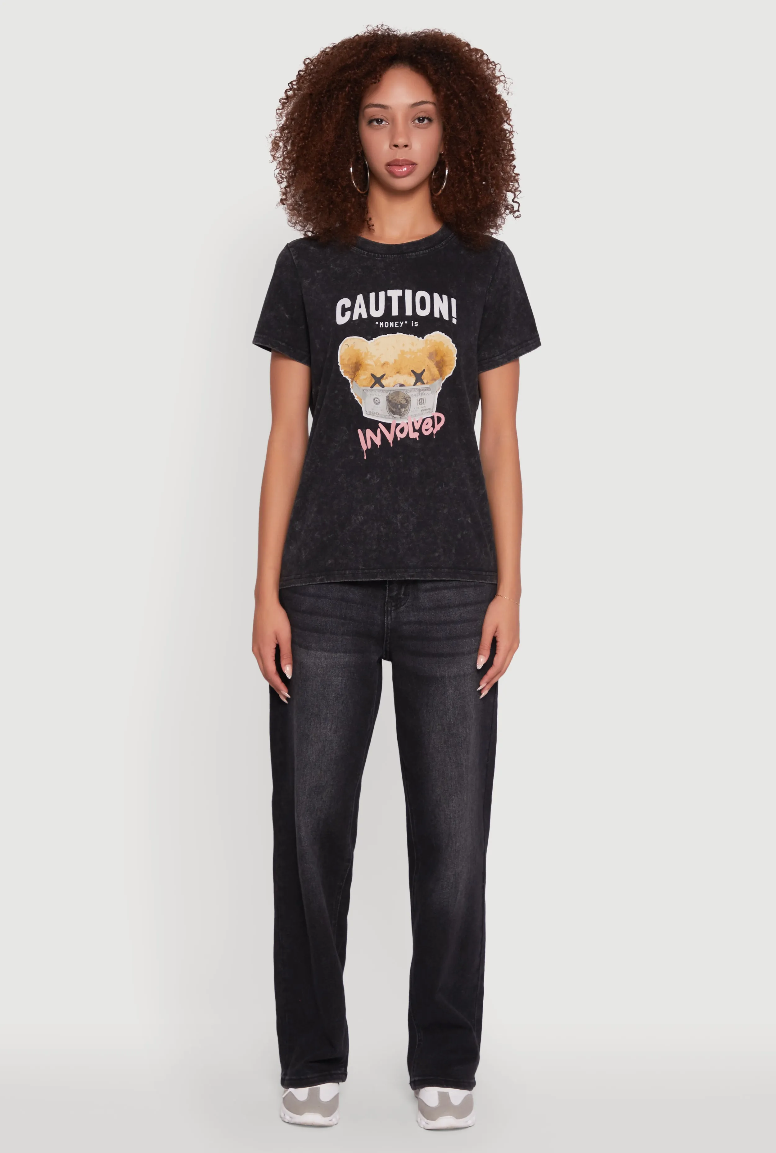 Acid Wash Teddy Bear Caution Graphic Crew Neck Tee sold by Rainbow product image thumbnail 3