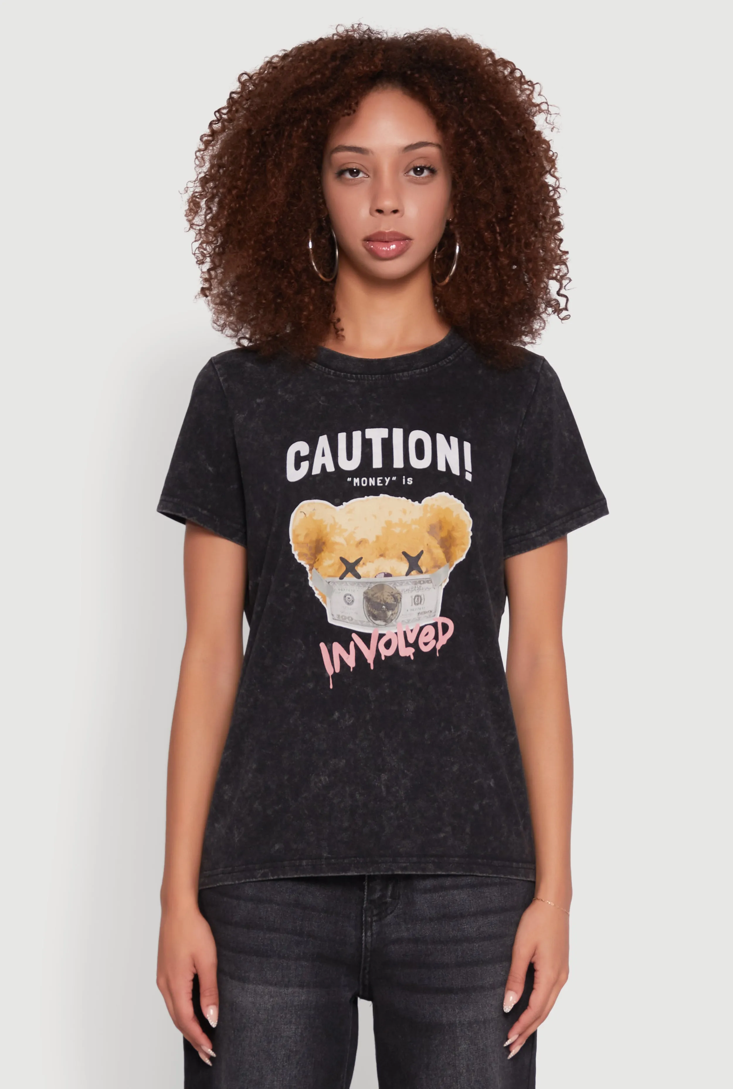 Acid Wash Teddy Bear Caution Graphic Crew Neck Tee sold by Rainbow product image thumbnail 2