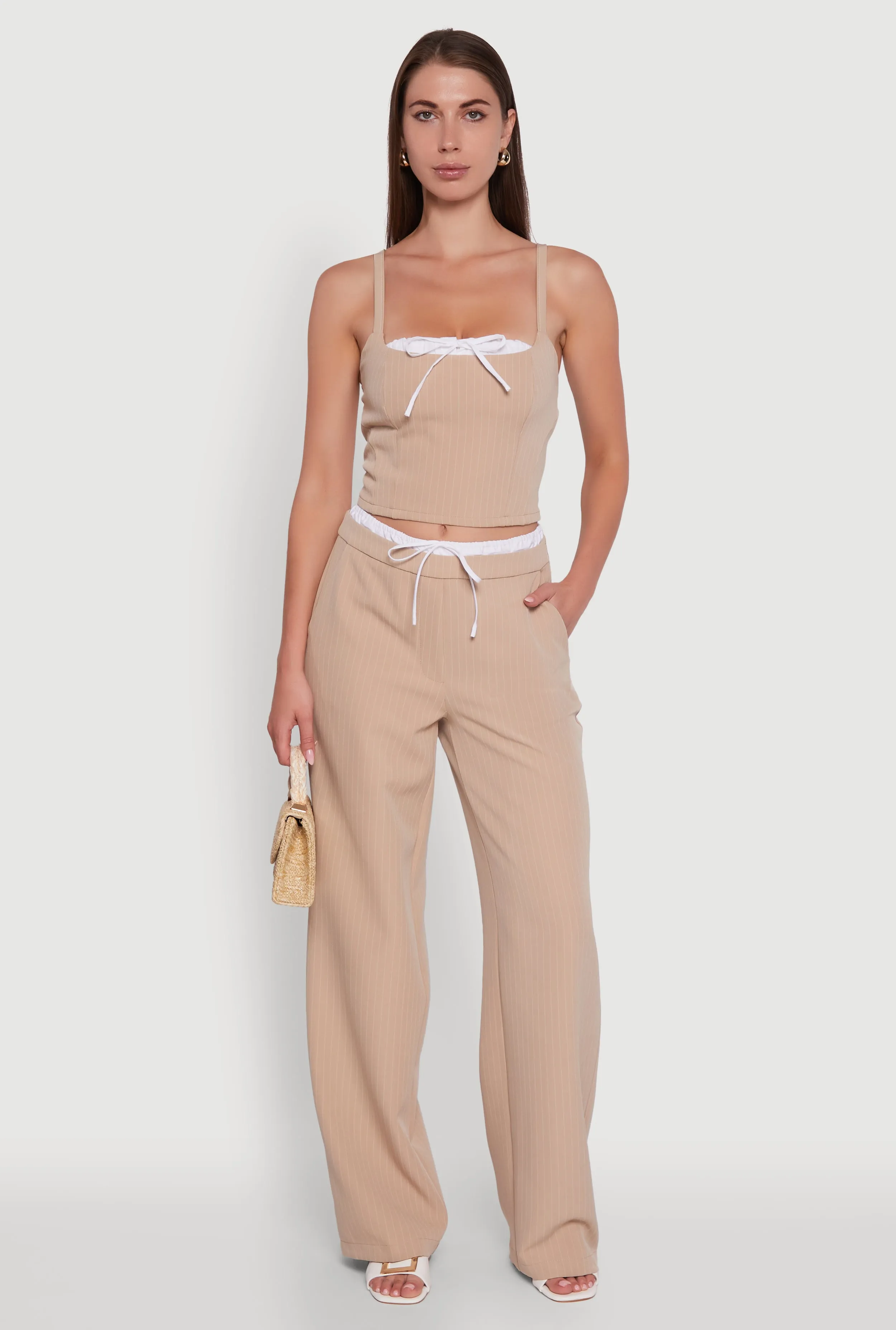 Iris Pinstripe Crop Top with Tie Front and Lace-Up Detail sold by Rainbow product image thumbnail 2
