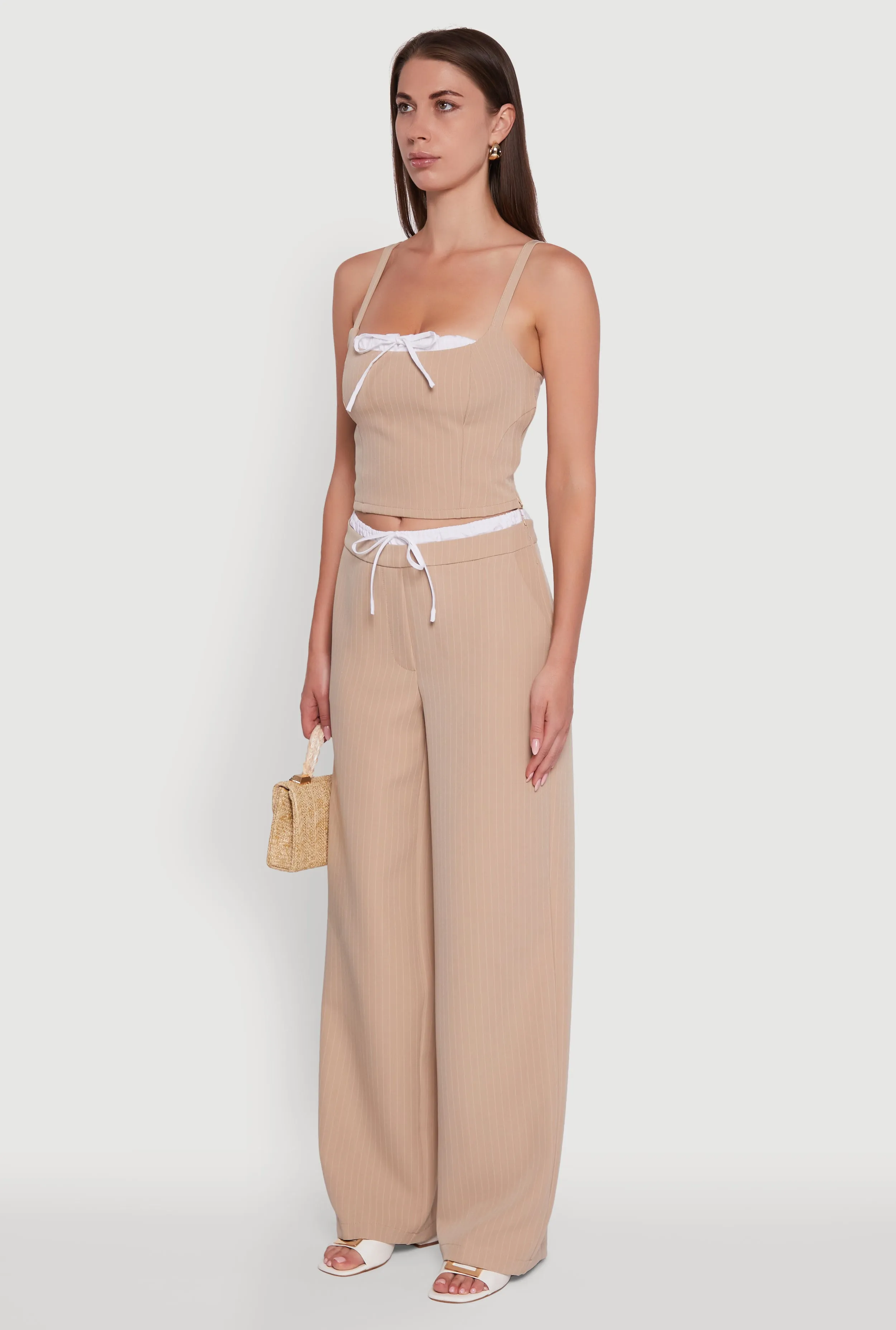 Iris Pinstripe Crop Top with Tie Front and Lace-Up Detail sold by Rainbow product image thumbnail 5