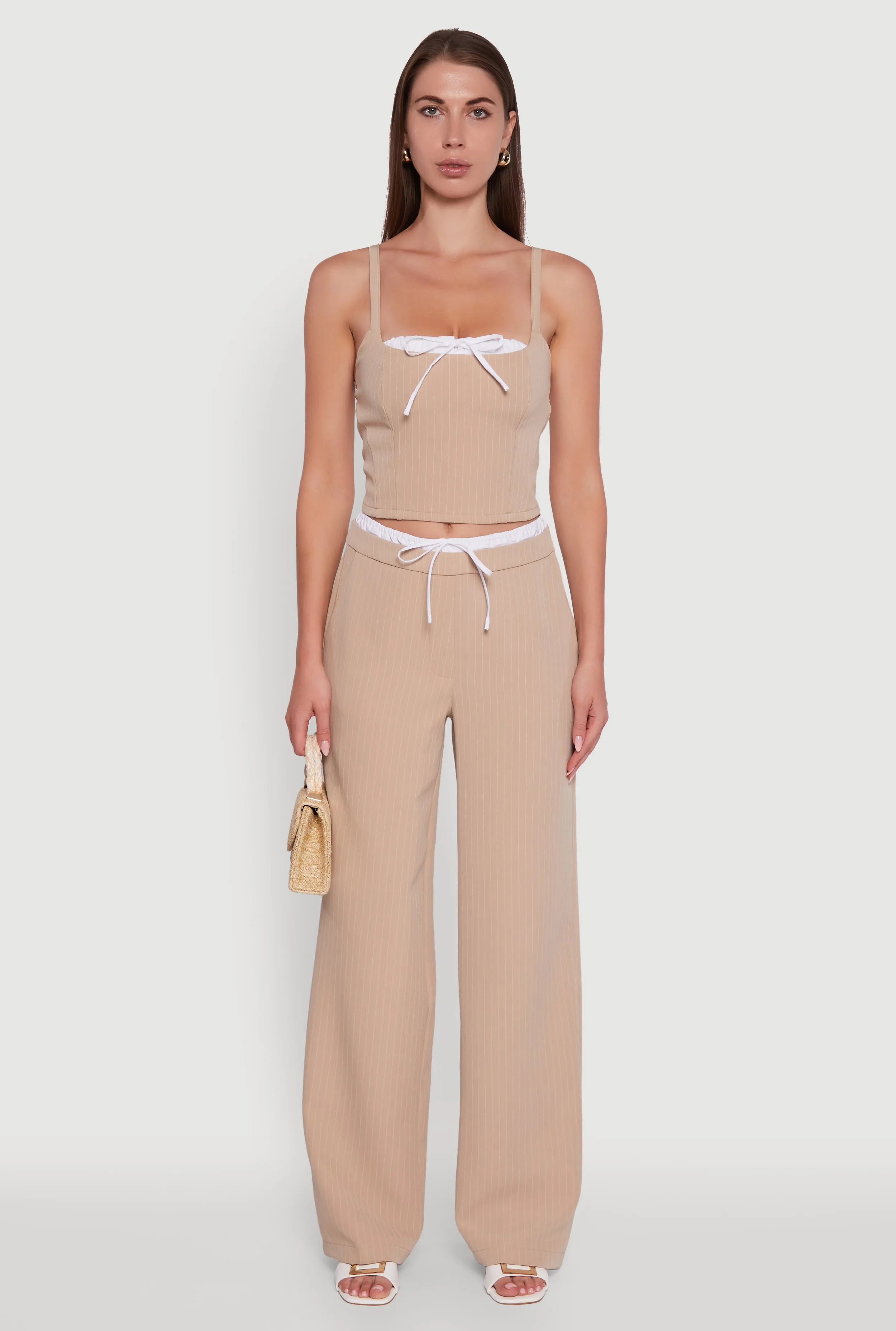 Iris Pinstripe Crop Top with Tie Front and Lace-Up Detail sold by Rainbow product image thumbnail 3