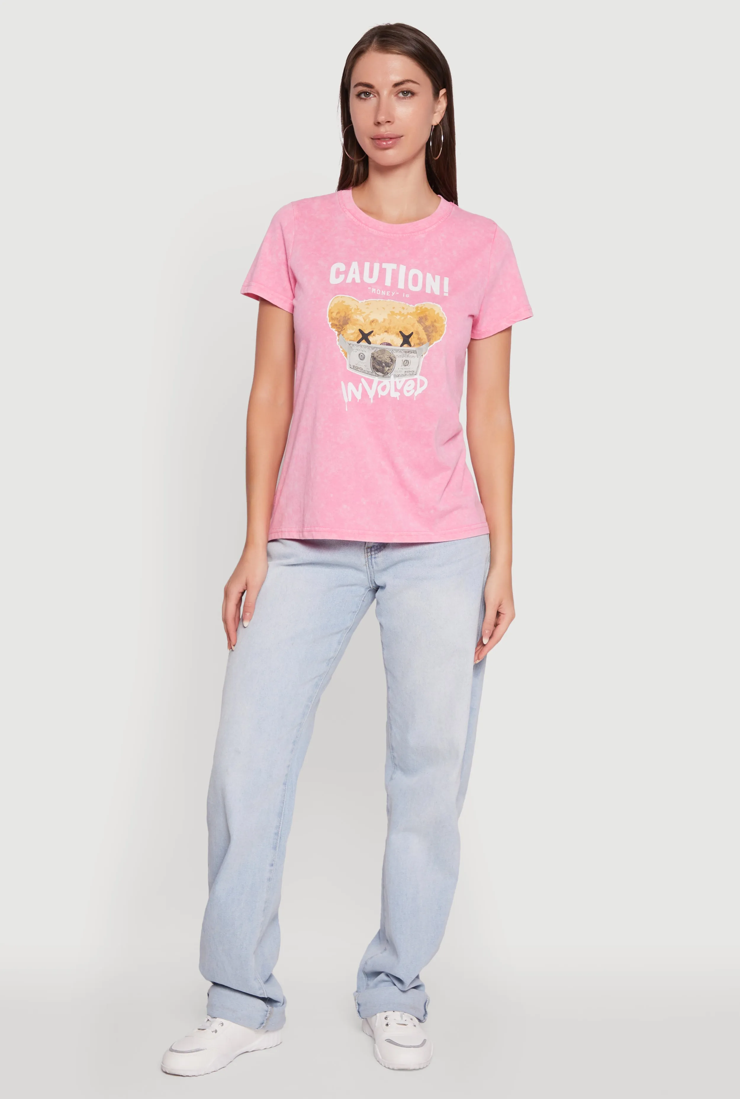 Acid Wash Teddy Bear Caution Graphic Crew Neck Tee sold by Rainbow product image thumbnail 2