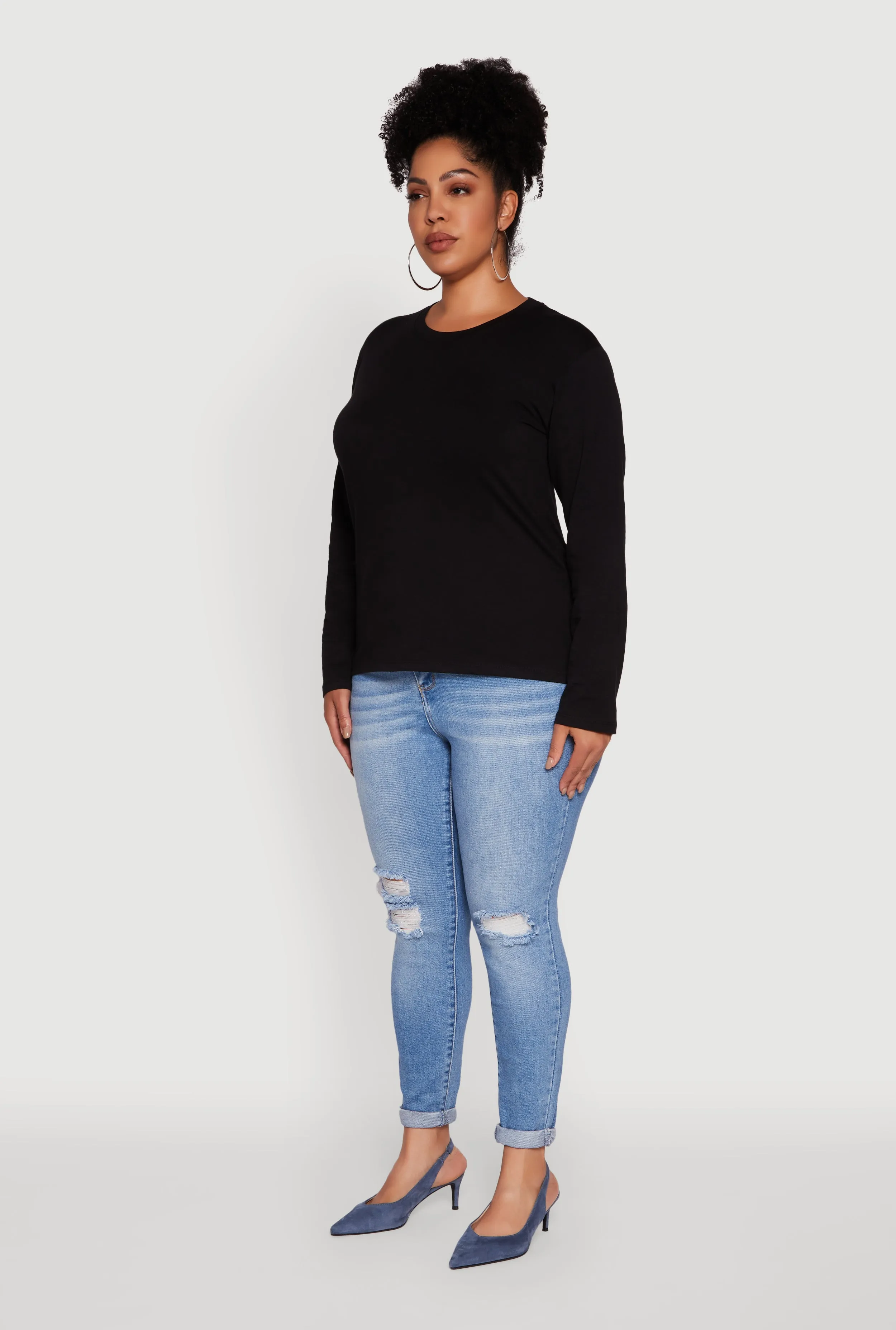 Plus Size Basic Long Sleeve Crew Neck T-Shirt sold by Rainbow product image thumbnail 5
