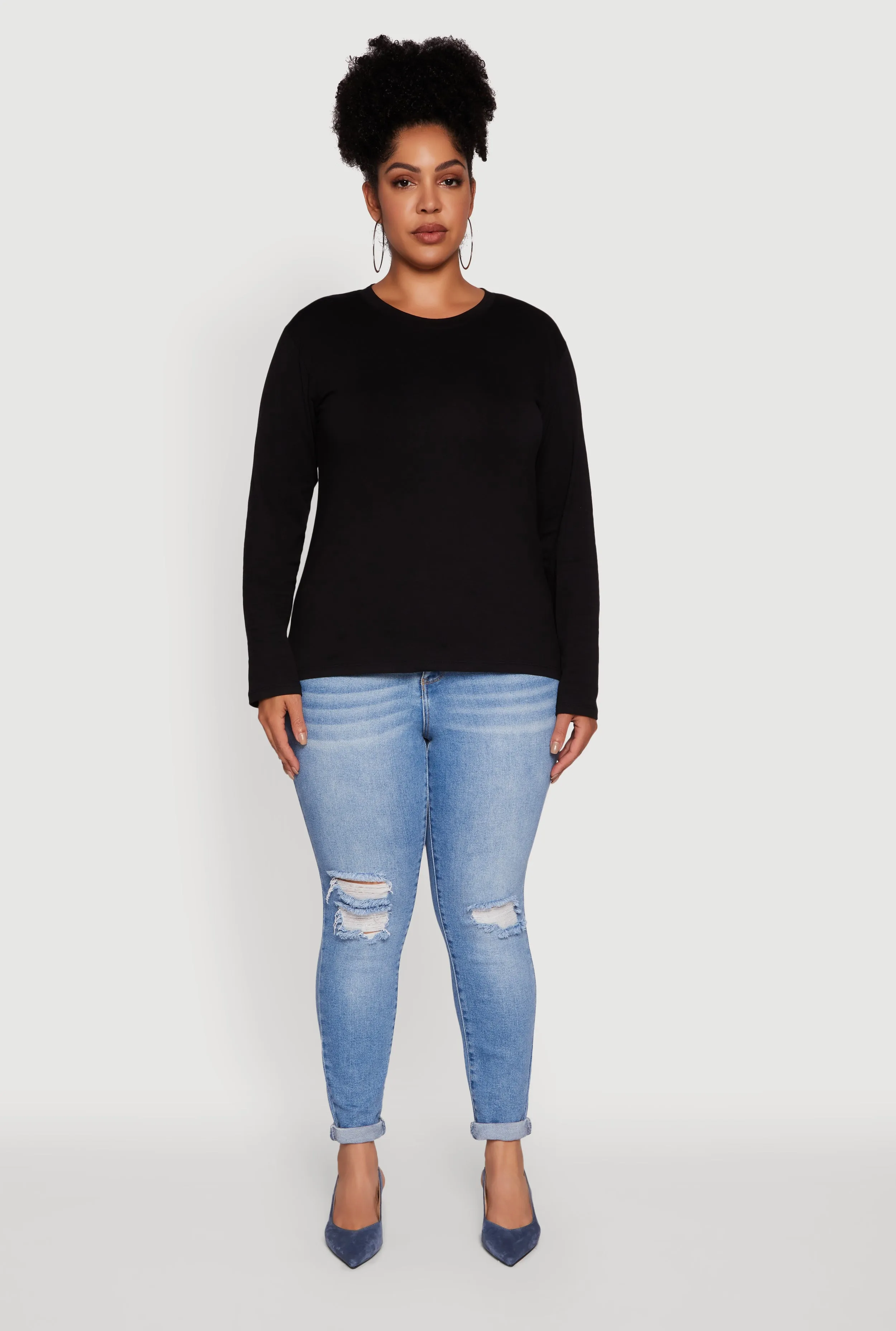 Plus Size Basic Long Sleeve Crew Neck T-Shirt sold by Rainbow product image thumbnail 3