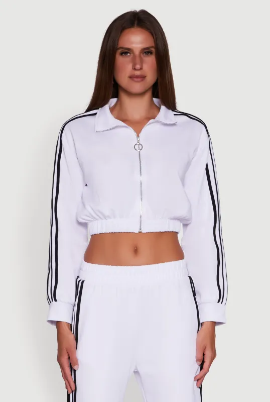 Collared Contrast Trim Zip Front Track Jacket sold by Rainbow