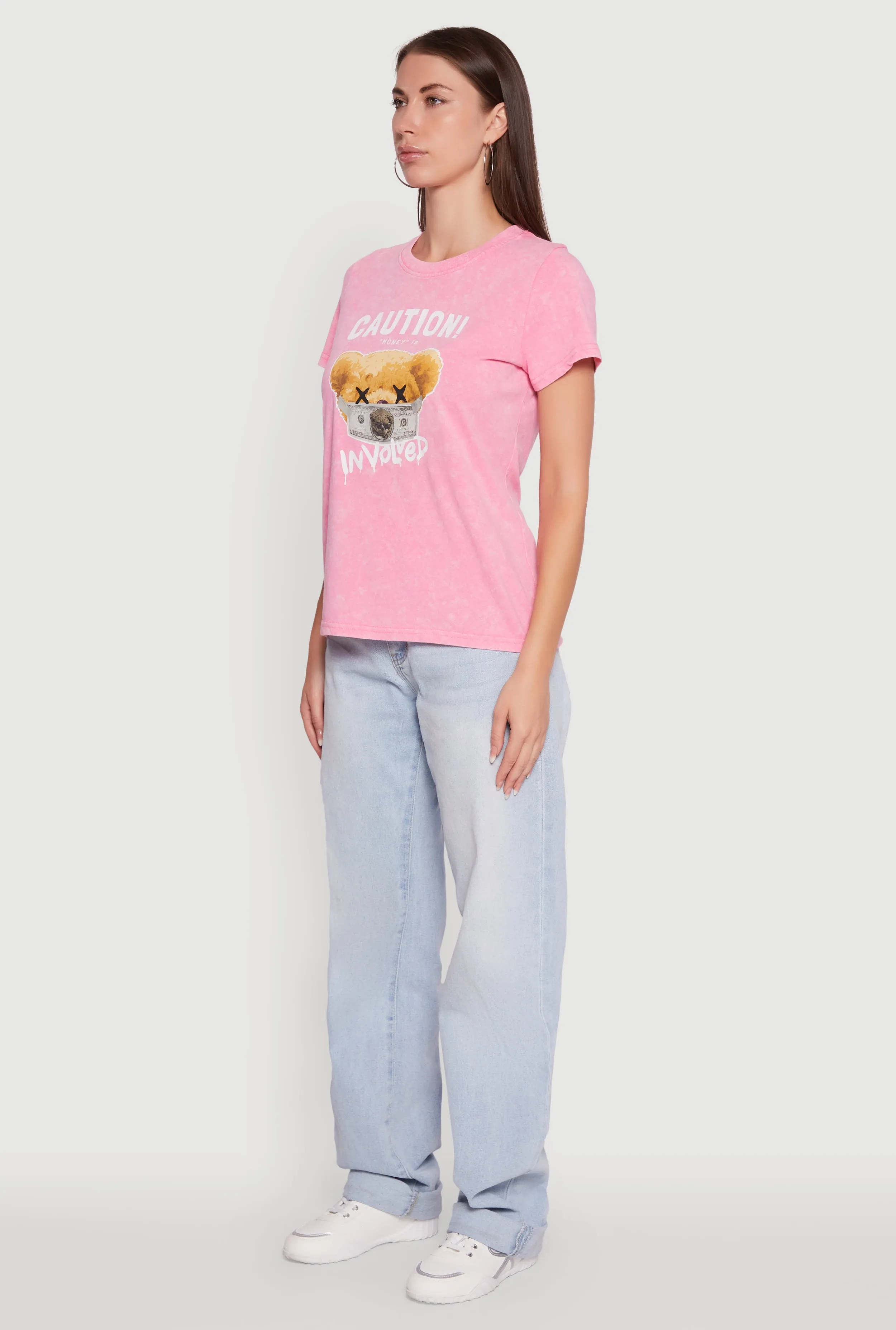 Acid Wash Teddy Bear Caution Graphic Crew Neck Tee sold by Rainbow product image thumbnail 5