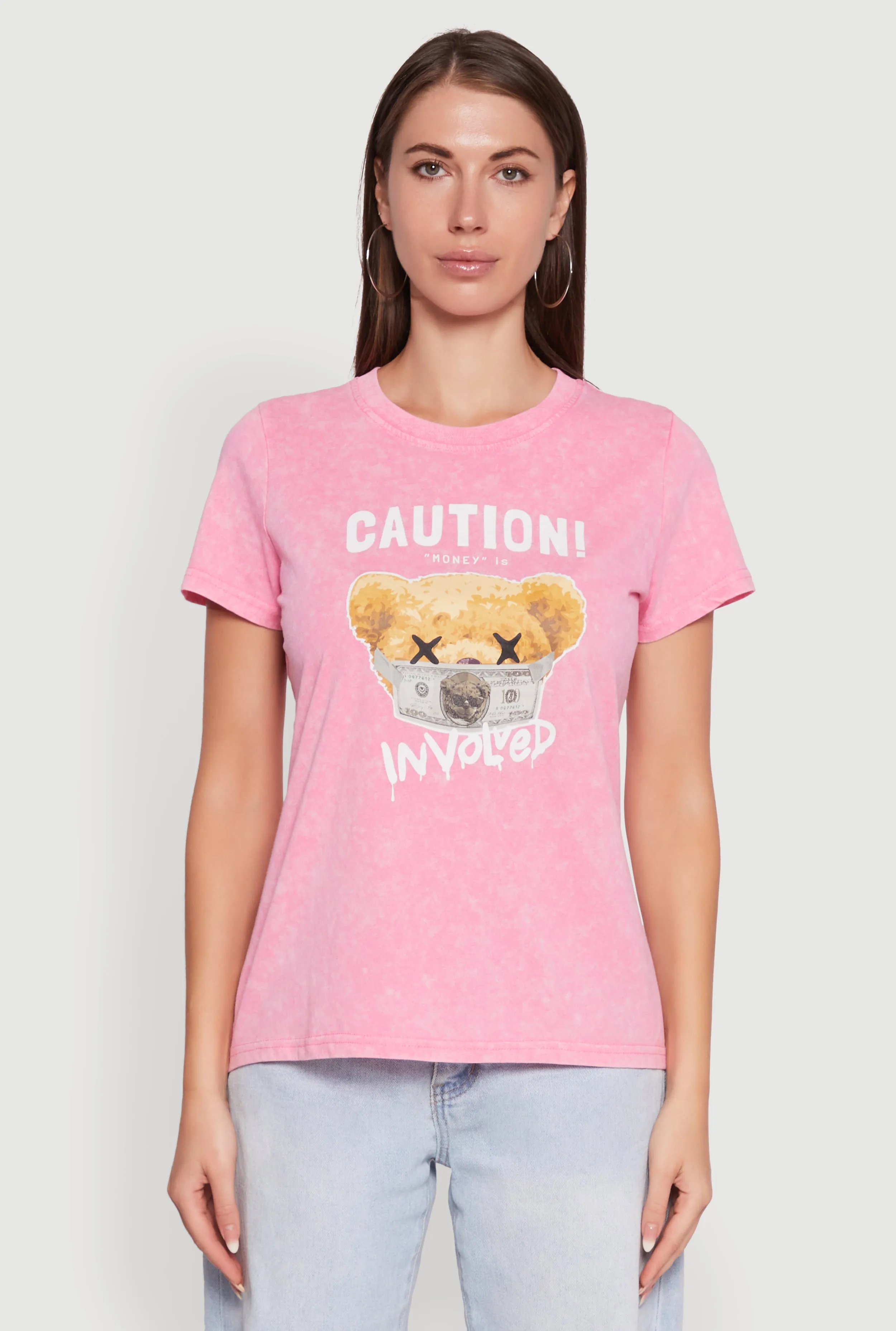 Acid Wash Teddy Bear Caution Graphic Crew Neck Tee sold by Rainbow product image thumbnail 2
