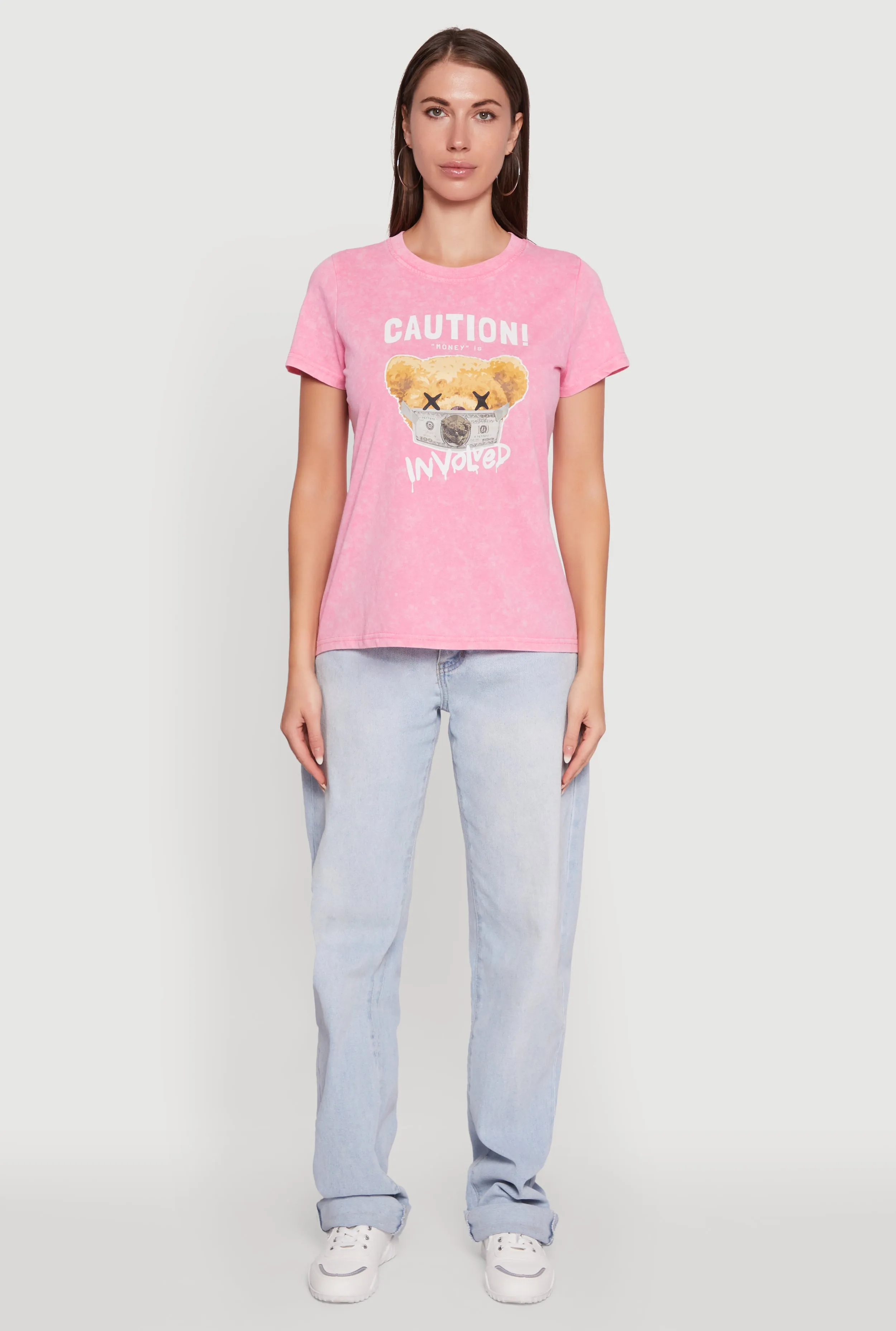 Acid Wash Teddy Bear Caution Graphic Crew Neck Tee sold by Rainbow product image thumbnail 3