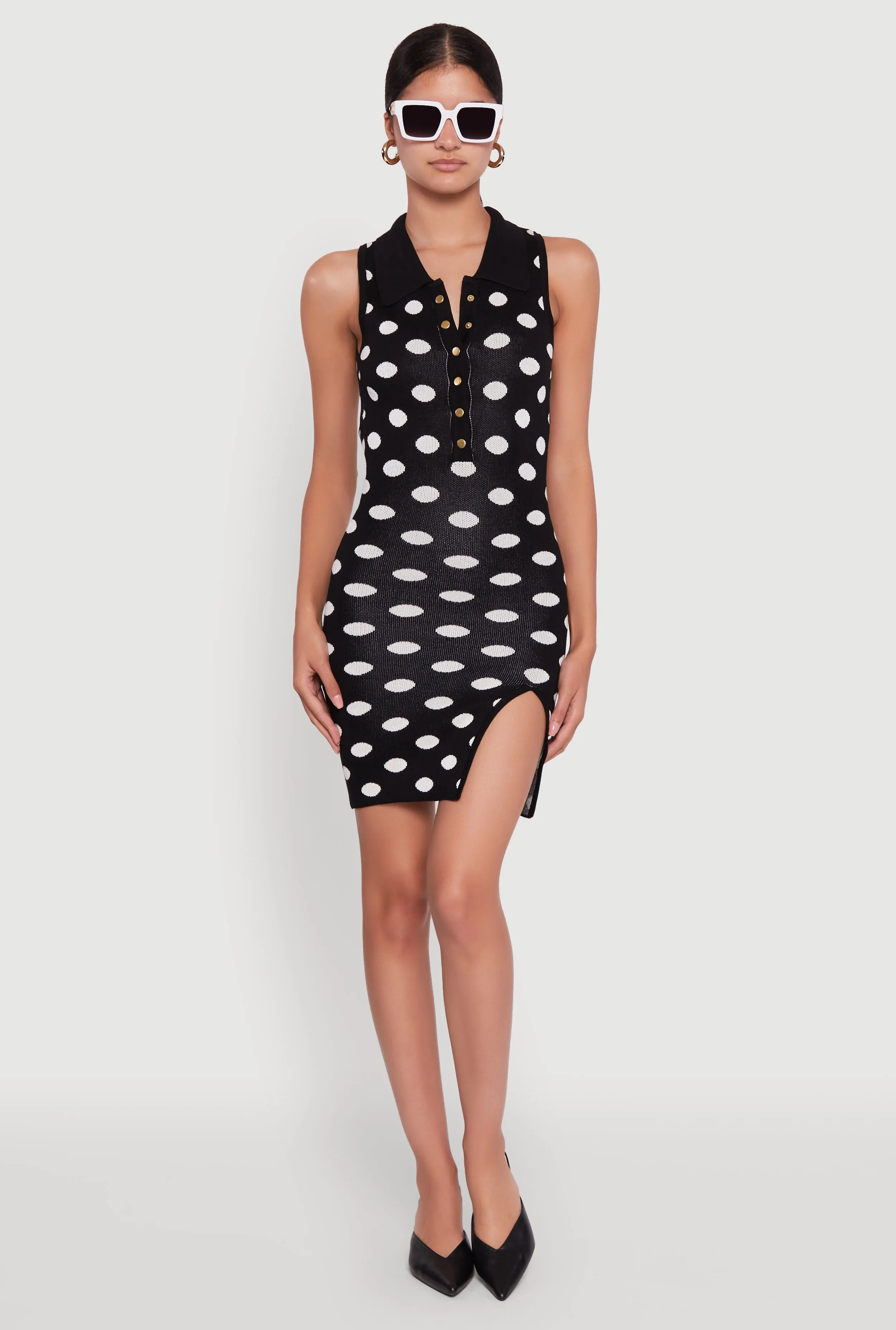 Polka Dot Sleeveless Polo Collar Mini Dress sold by Rainbow