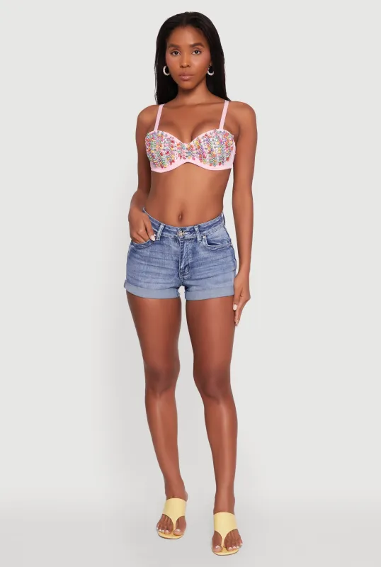 Cropped Rhinestone Bustier Top sold by Rainbow