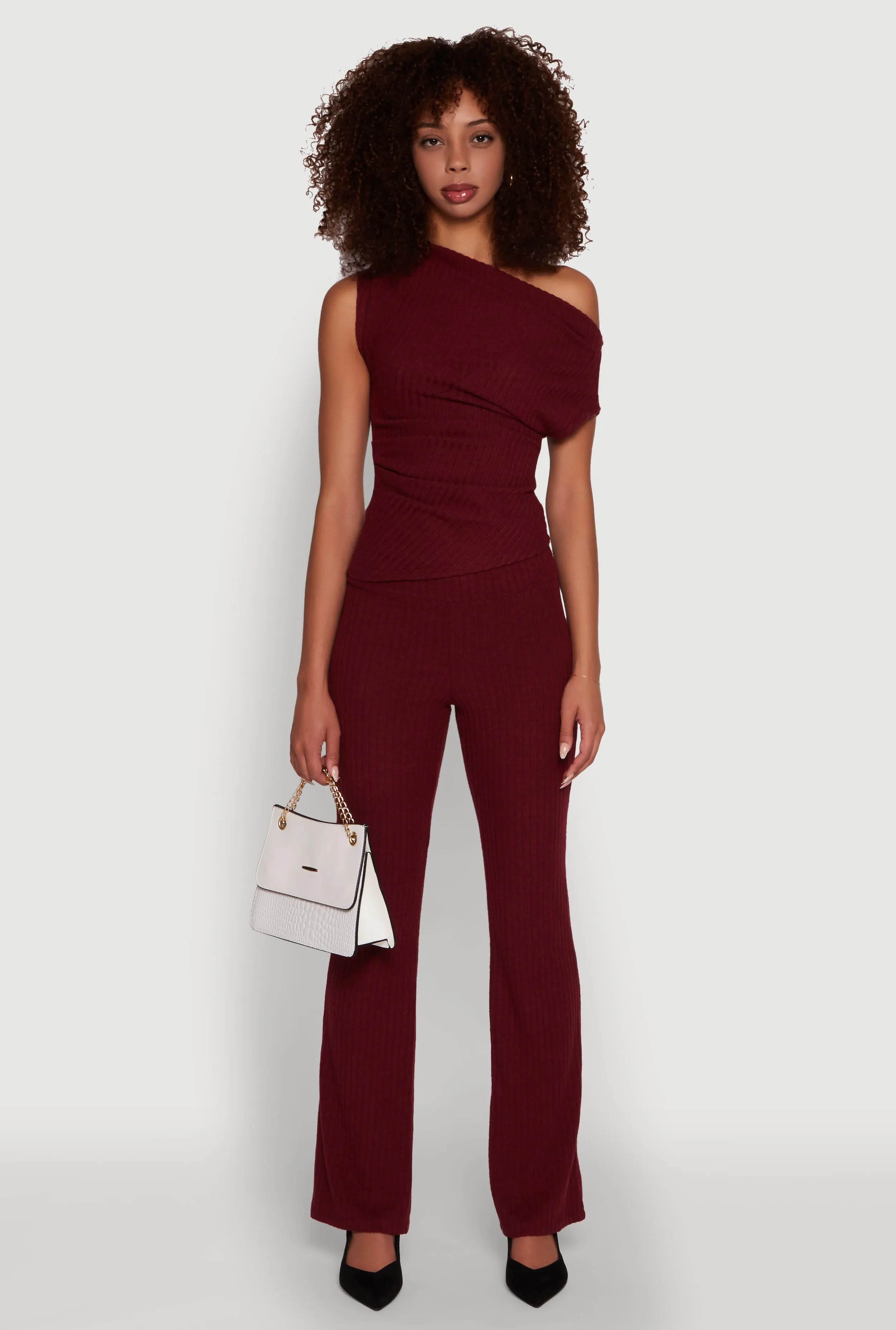 Ribbed Knit Solid Straight Leg Casual Pants sold by Rainbow