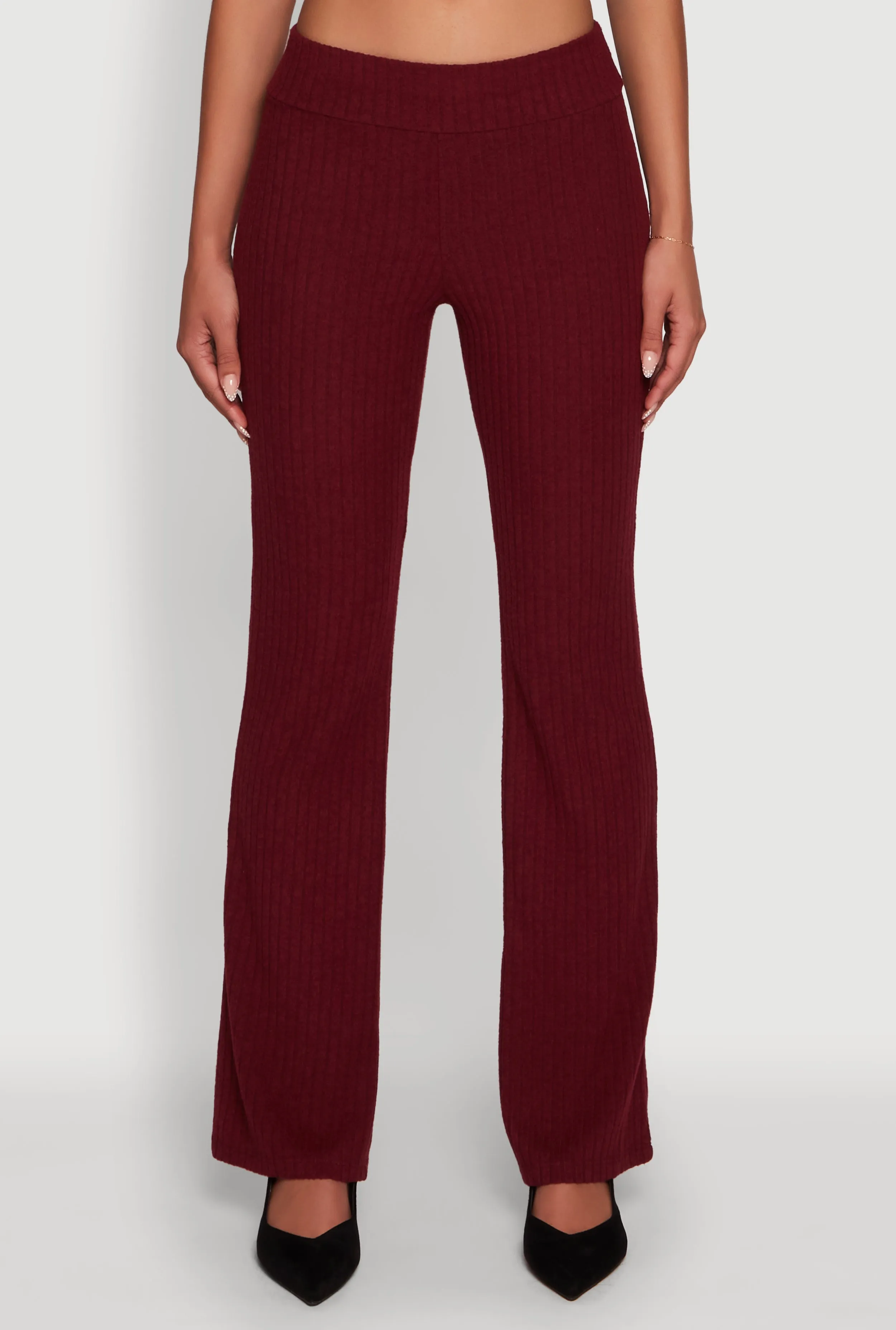 Ribbed Knit Solid Straight Leg Casual Pants sold by Rainbow product image thumbnail 3