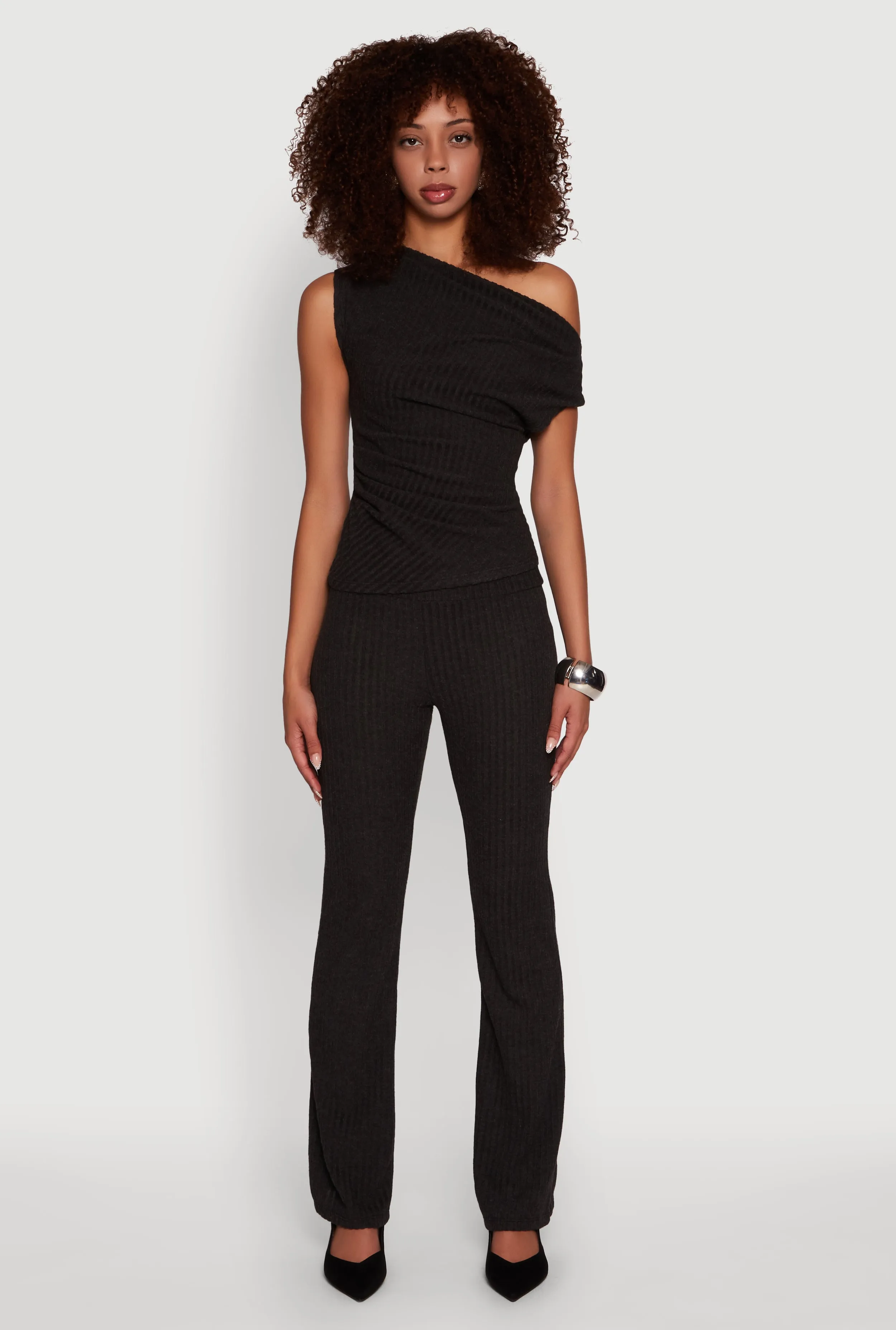 Ribbed Knit Solid Straight Leg Casual Pants sold by Rainbow