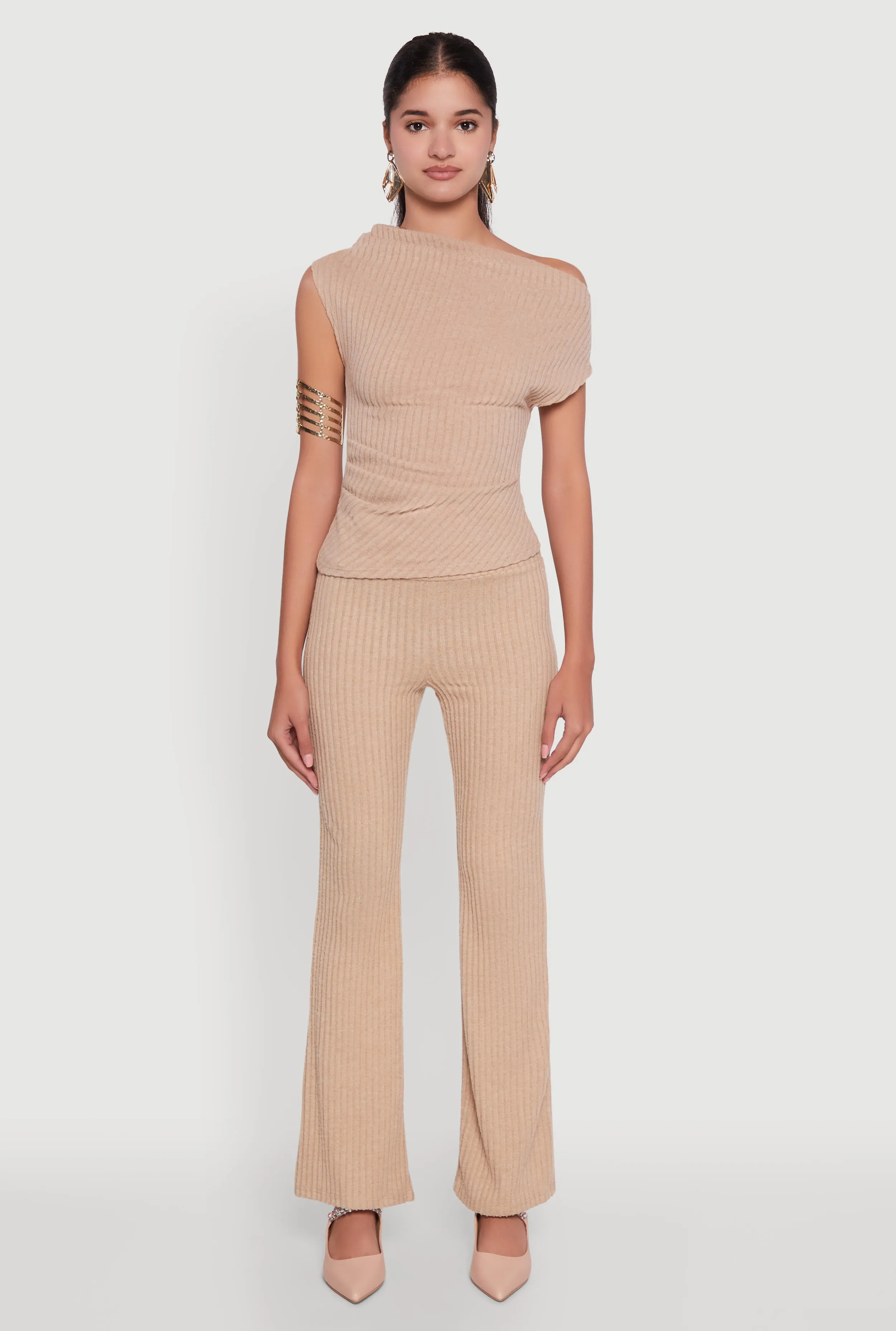 Ribbed Knit Solid Straight Leg Casual Pants sold by Rainbow product image thumbnail 3