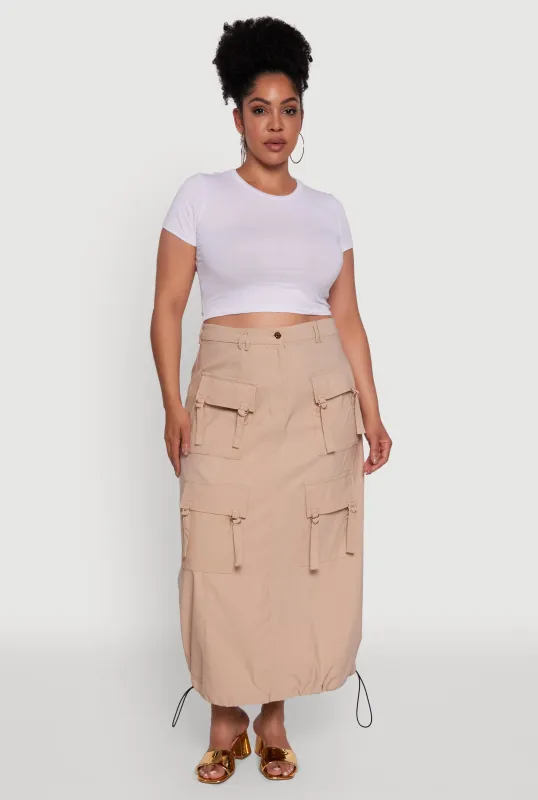 Plus Size High Waisted Solid Maxi Skirt with Cargo Pockets sold by Rainbow